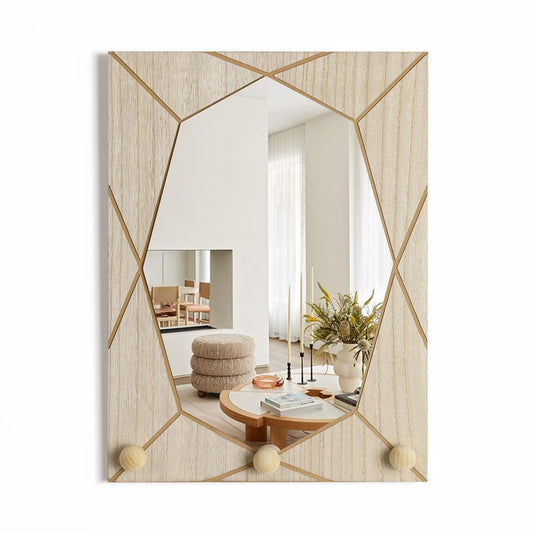 TEIPAI Mirror Wall Decor for Living Room Bedroom, Cottage Octagon Decorative Mirror Art for Modern Rustic Boho House, Geometric Hanging Wall Art Accent Above TV Desk Bed Table Decor, 15.6x11.6