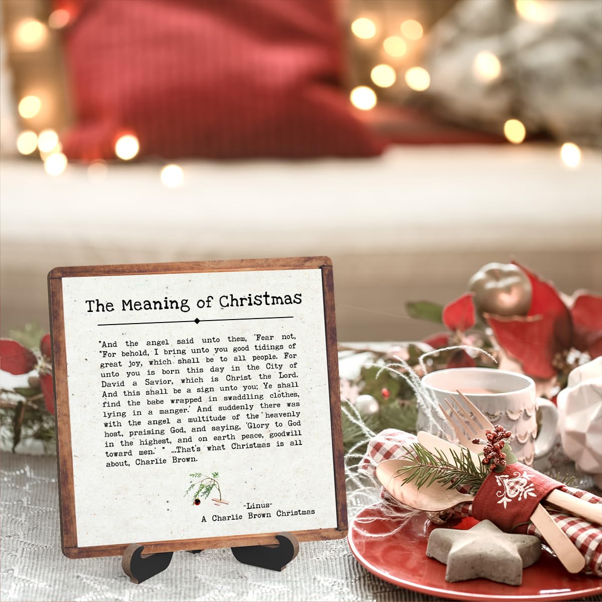 Christmas Quote Wooden Plaque Sign With Stand - Desk Decor for Farmhouse Home Office Table Shelf (5x5 IN)