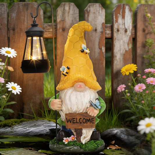 DoYouzhuo8 Solar Garden Gnome Statue with Lantern - Hand-Painted Resin Gnome Decor, IP44 Waterproof Outdoor Figurine for Yard Patio Porch, for Mom Women Housewarming Christmas