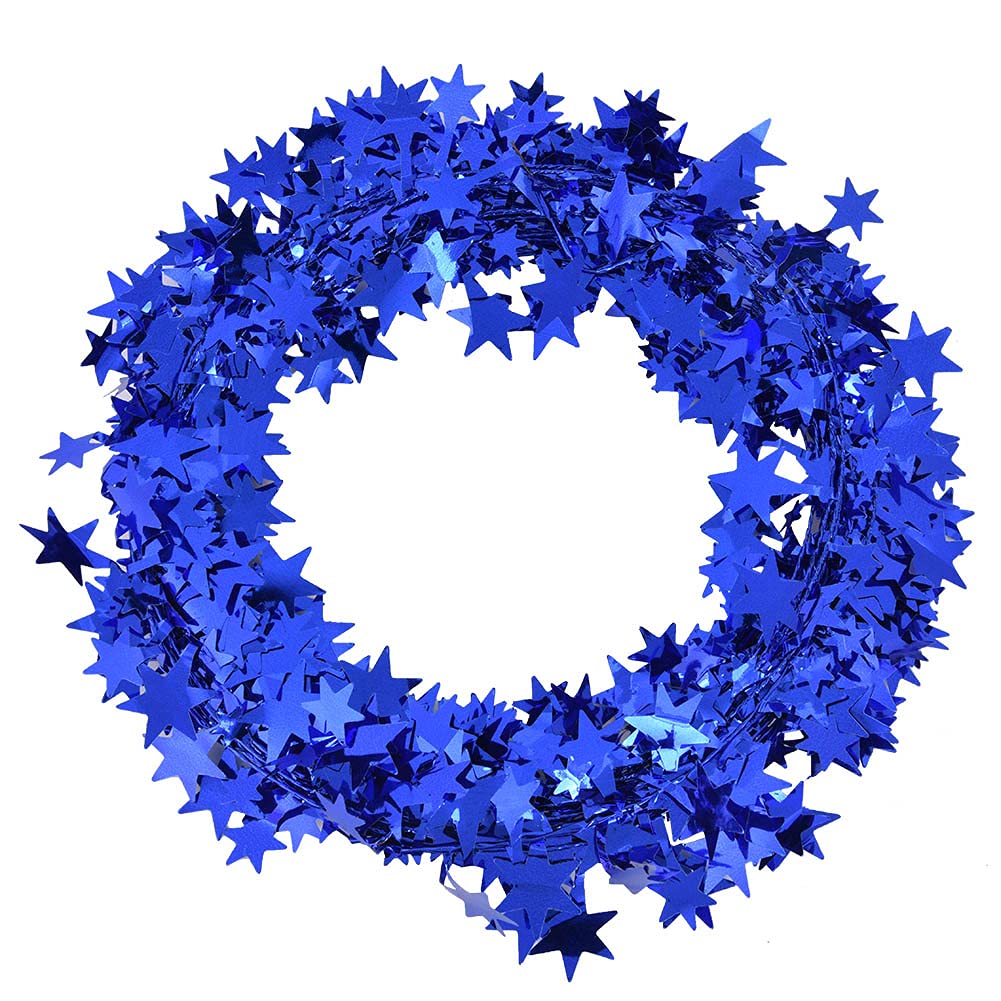 Sunicon Sparkly Star Tinsel Garlands with Wire, 7.5m Star Tinsel Garlands Christmas Star Wire Garland Decorations for Christmas Tree, Home, Wedding, Birthday, Party, Festive Ornament(Blue)