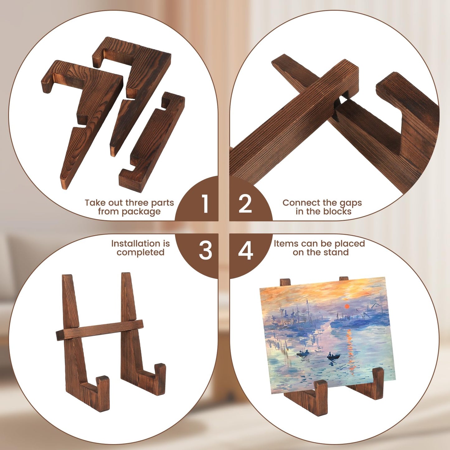 DEBETOOL Wooden Plate Stand - 8.8inch Wood Plate Holder Stand for Display, Rustic Wooden Picture Frame Holder Stand, Decorative Table Top Easels for Display