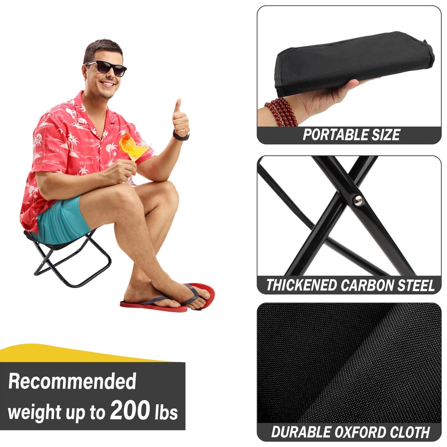 SUNPRO Camping Stool, Portable Folding Stool with Carry Bag, 12in Portable Folding Chair 1.6Lbs Collapsible Camp Stool Outdoor Footstool for Travel Walking Hiking Fishing Picnic Barbecue (Black)