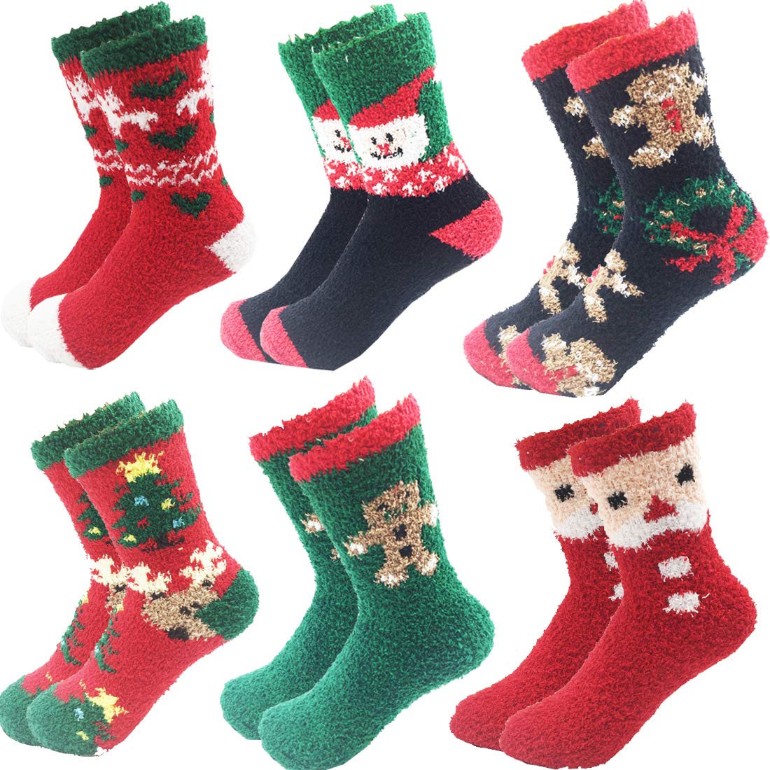 October Elf 6 Pairs Adult Christmas Holiday Socks Warm Winter Cozy Socks (One size, E)