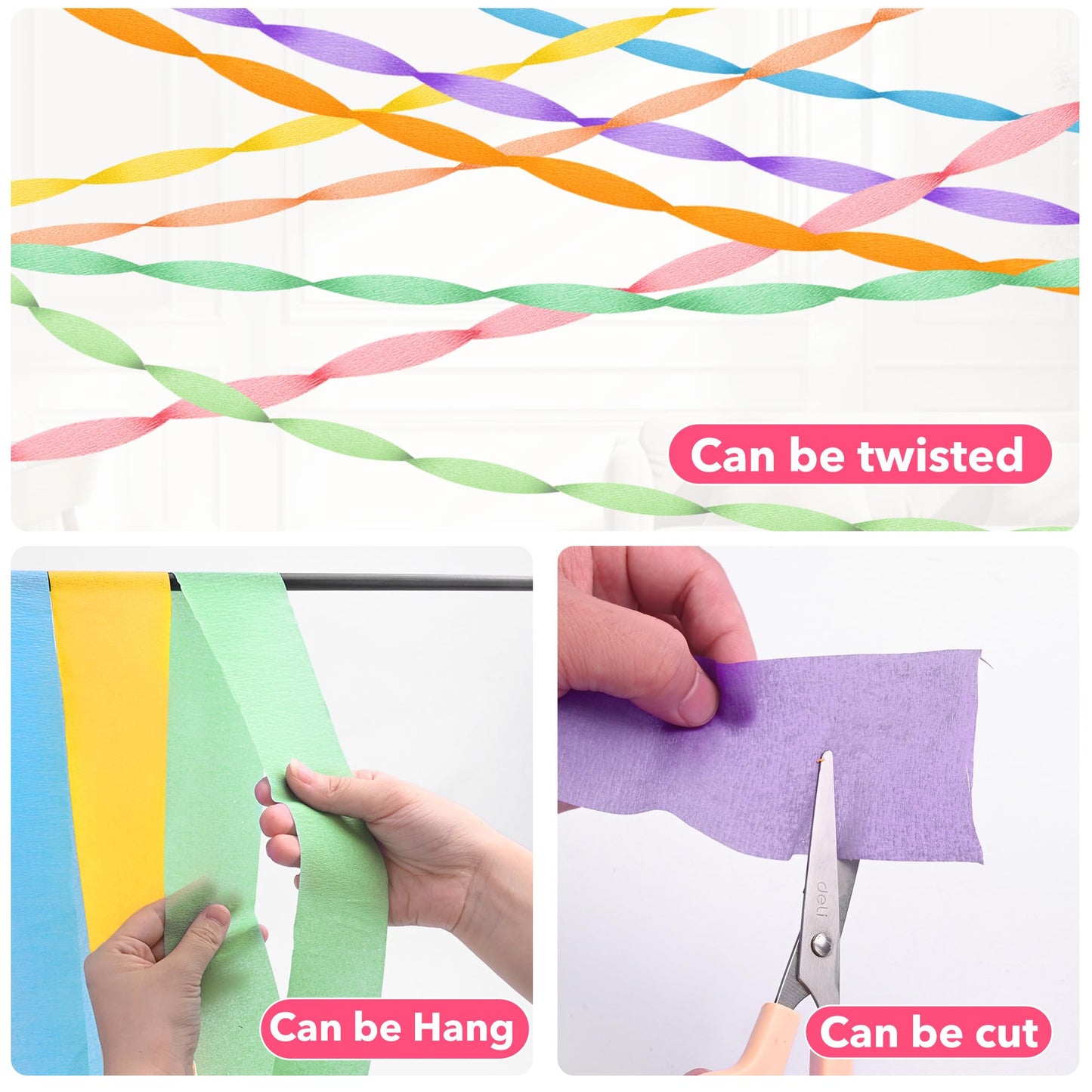 Oubest Crepe Paper Streamers 2.2 Inch x 656 Feet Ideal Party Supplies & Decorations for Birthdays Baby Showers Bachelorettes Weddings DIY, 8 Rolls Pastel Streamers Backdrops, Doorway & Wall Decor