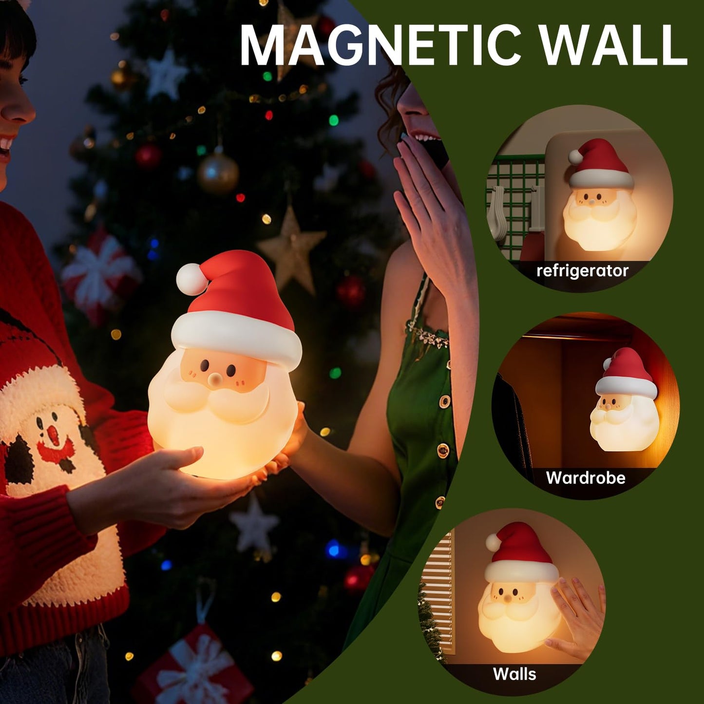 Christmas Night Light, Nursery Santa Squishy Light, Wireless Rechargeable Silicone Night Light ,Table Bedside Lamp, Kids Funny Christmas Gift, Touch-Activated Lamp，Xmas Bedroom living room Dorm Decor