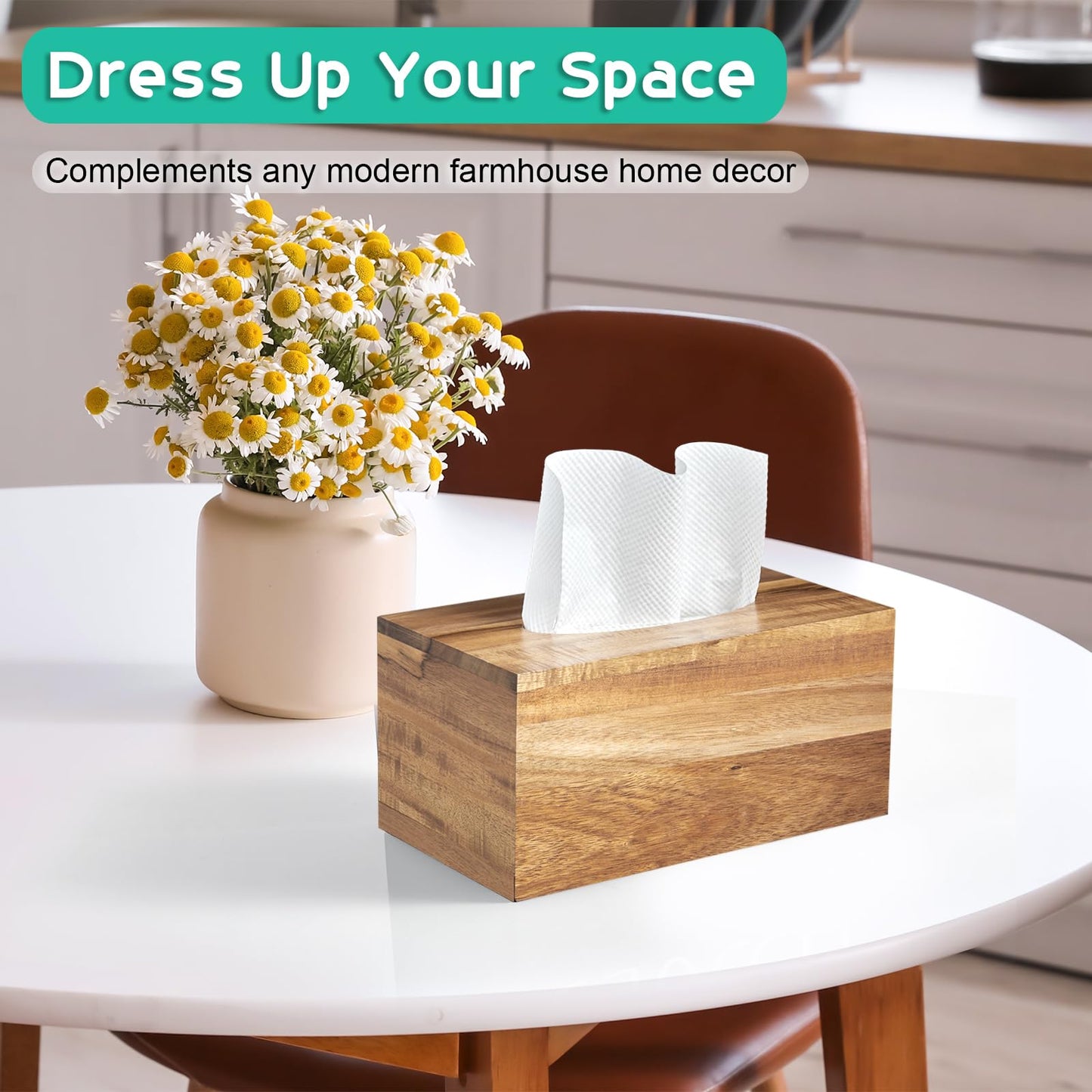 ALELION Rectangular Tissue Box Cover for 120, 160 Count Box - Acacia Wood Rectangle Tissue Box Holder - Decorative Facial Cube Tissue Box Cover for Tabletop Night Stands Bathroom Office