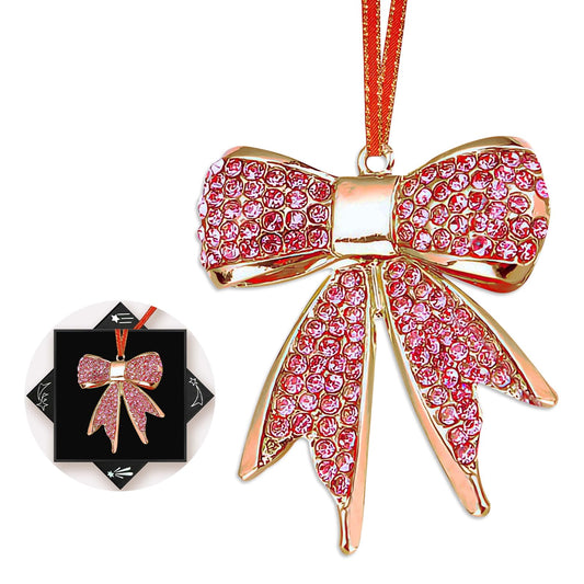 FurniGift Metal Bowknot Christmas Ornaments 2025- Pink Bowknot with Rhinestones Ornaments for Hanging Christmas Tree,Keepsake Gifts for Women Girls Mom Sisters Friends