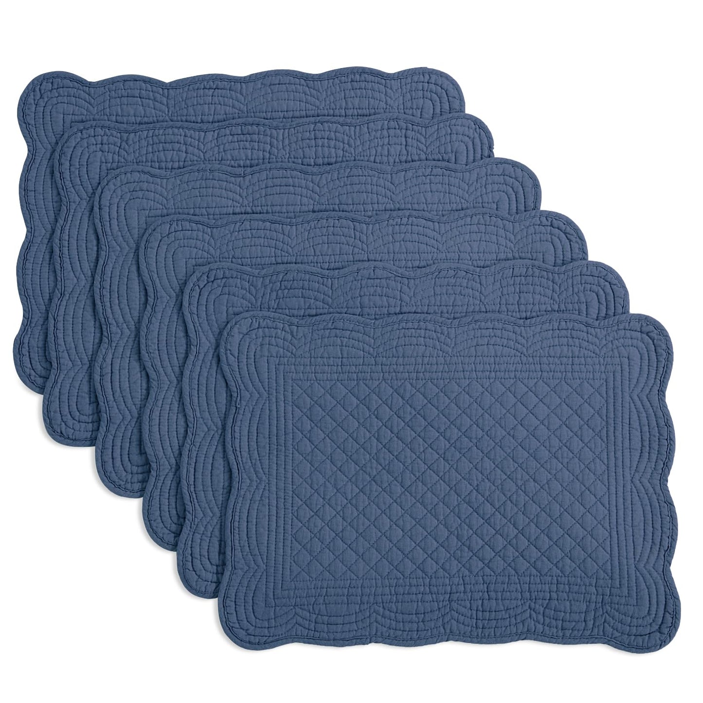 HOMBYS Quilted Placemats Set of 6 Washable-13x18 inches Rectangular Placemats for Kitchen Table-100% Cotton Fabric Rectangular Table Mats, (Sapphire Blue)