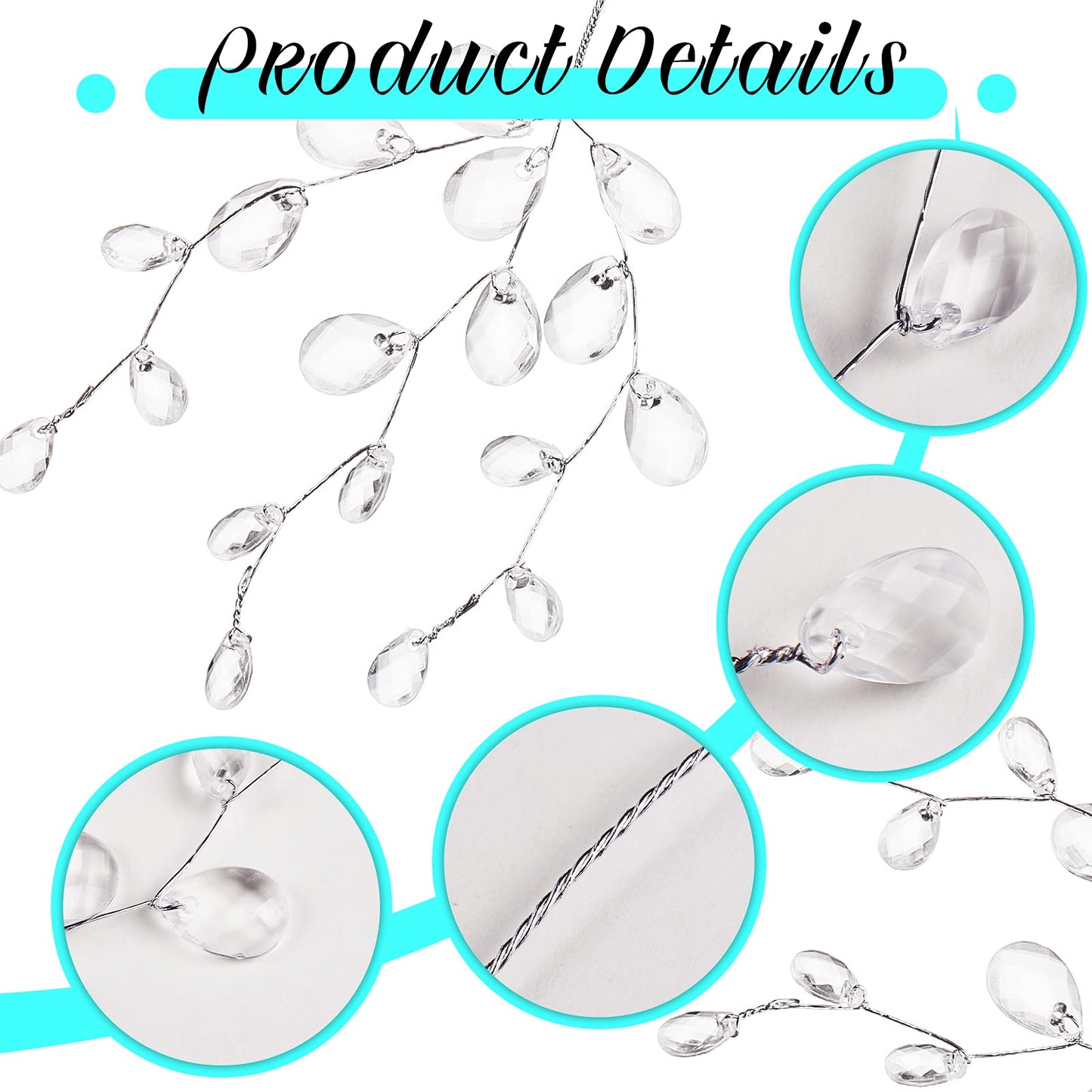 Jetec 60 Pieces Artificial Bouquets with Acrylic Bead Drop Crystal Flower Stem Branches Beaded String Bridal Picks, Decoration for Wedding DIY Crafts