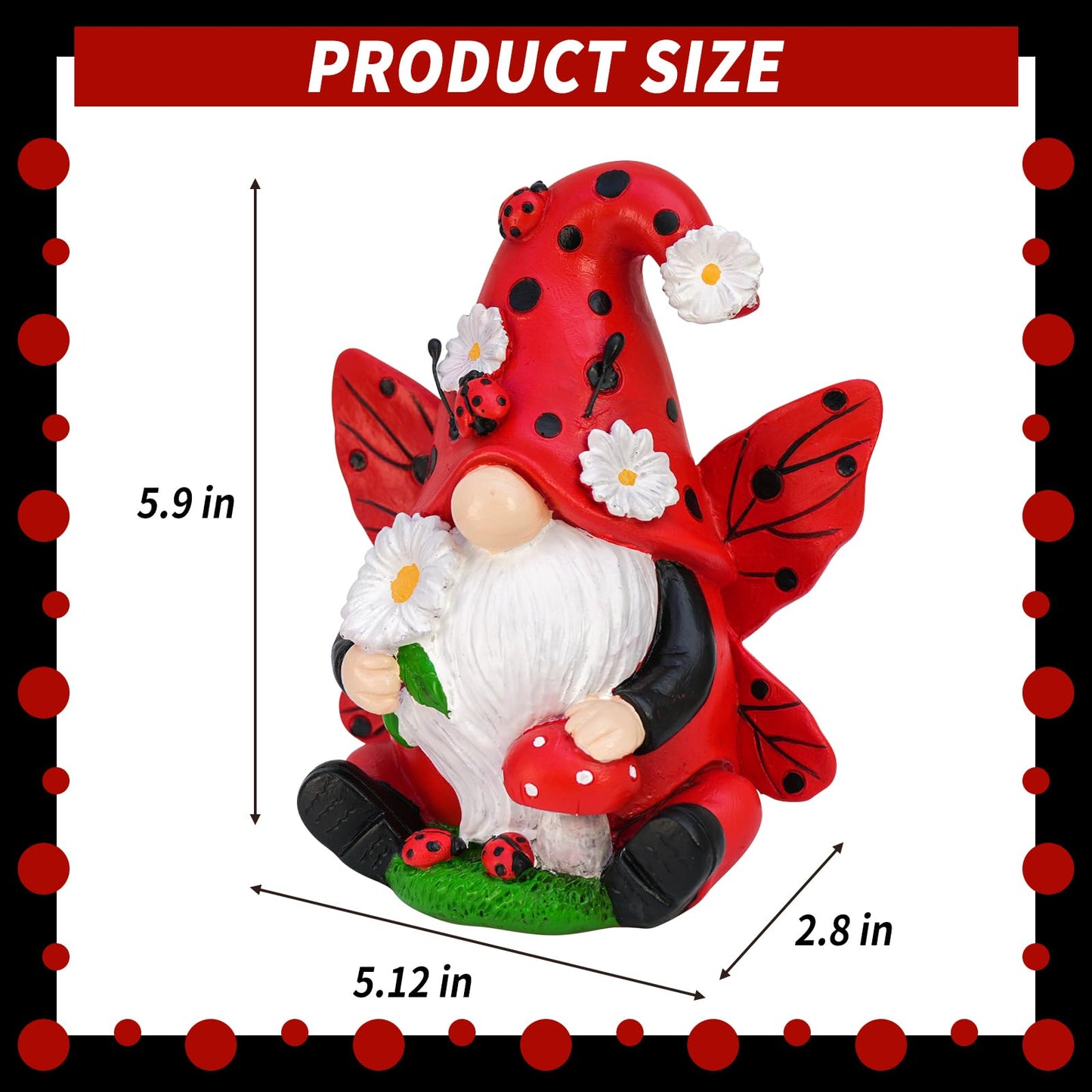 KnomeKo Ladybug Gnome Garden Decor, Fairy Gnome Figurine with Flowers, Spring Summer Outdoor Garden Decorations for Yard Lawn Patio, Garden Gifts for Women