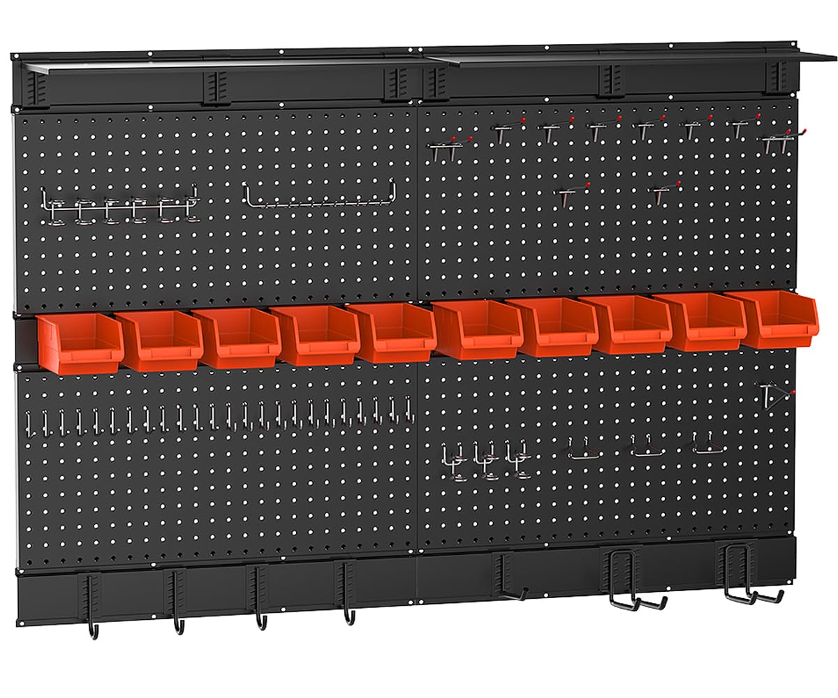 Ultrawall Black Pegboard Wall Organizer, 48X 36 inch for Garage Storage with Hooks, Storage Bins, Tool Panel Organizer, 72pcs