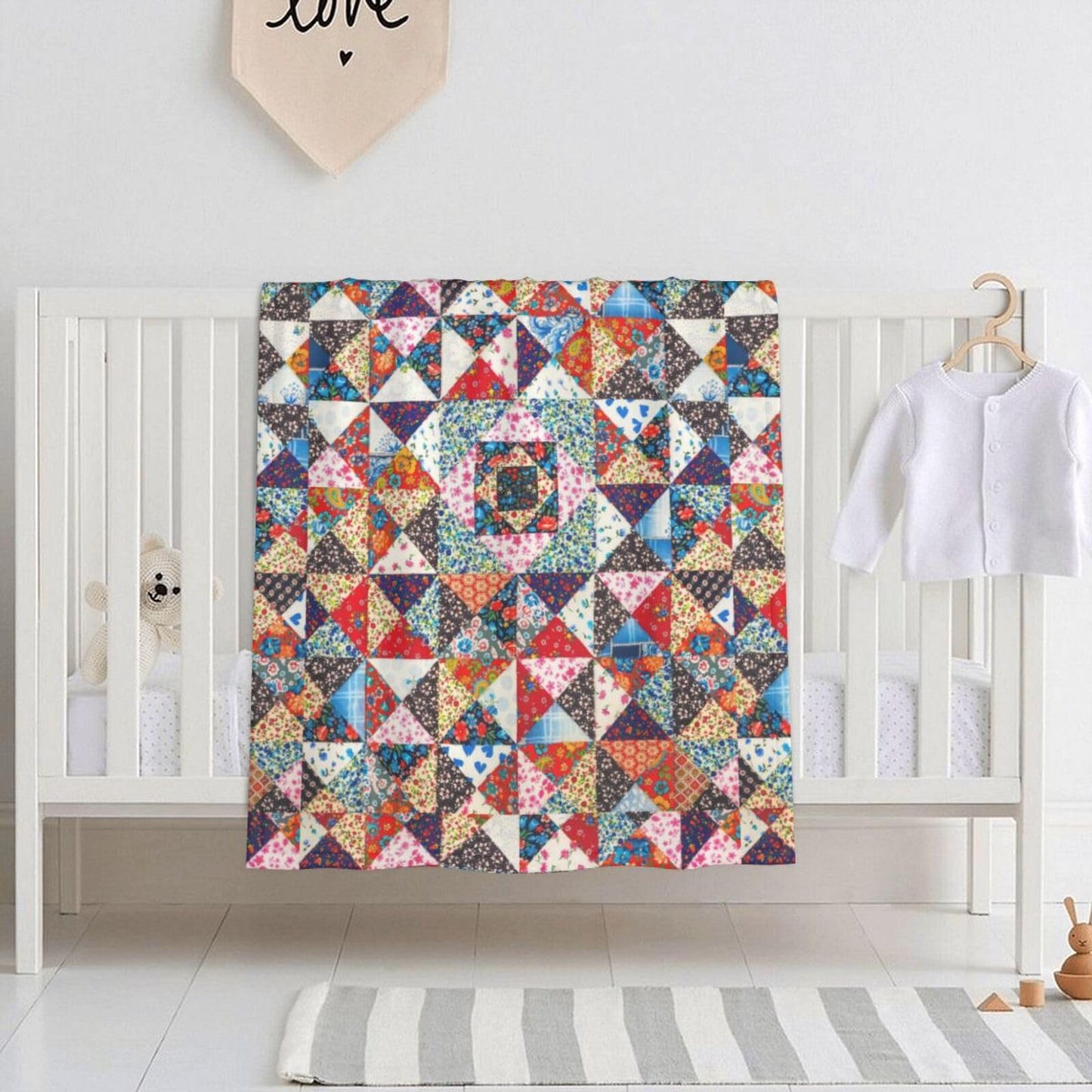 Printed Abstract Floral Boho Patchwork Throw Blanket Ultra Soft Cozy Flannel Fleece Blanket Plush Warm Lightweight Bedding for Couch Sofa Chair Bed Living Room Bedroom Decor,40"X30"