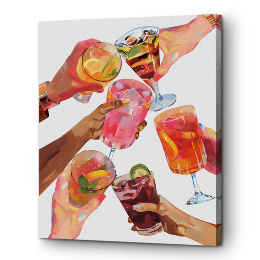 Cocktail Cheers Framed Art Canvas Wall Art Paintings for Bar Cart Decor - Modern Minimalist Poster Artwork Prints for Kitchen, Bedroom, and Bar Accessories
