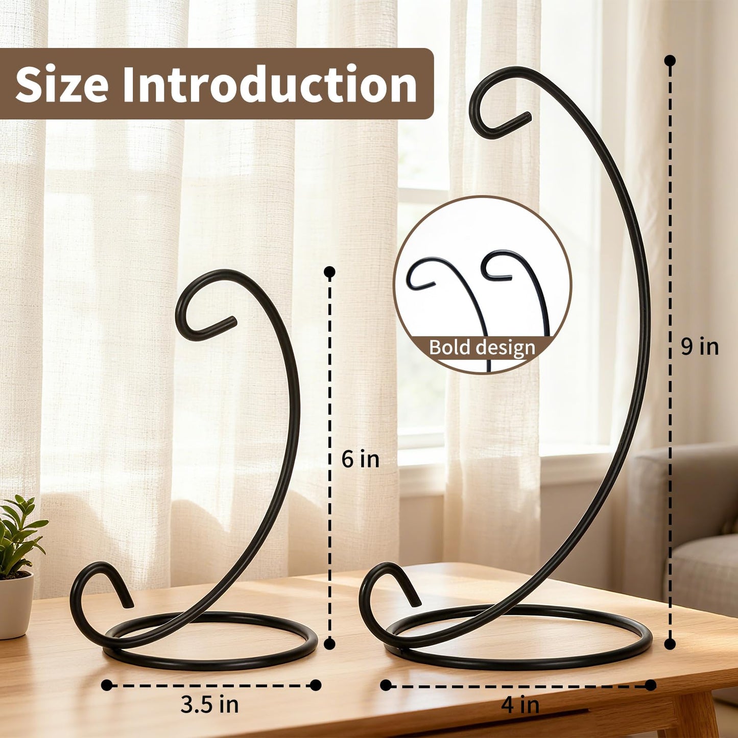 EOWCO 9in Single Ornament Display Stand, Tabletop Ornament Hangers, Air Plant Holder, Black Iron Hanging Hook for Christmas Halloween Decoration, Glass Crystal Witch Ball, Home Wedding, Party Decor(1pcs)