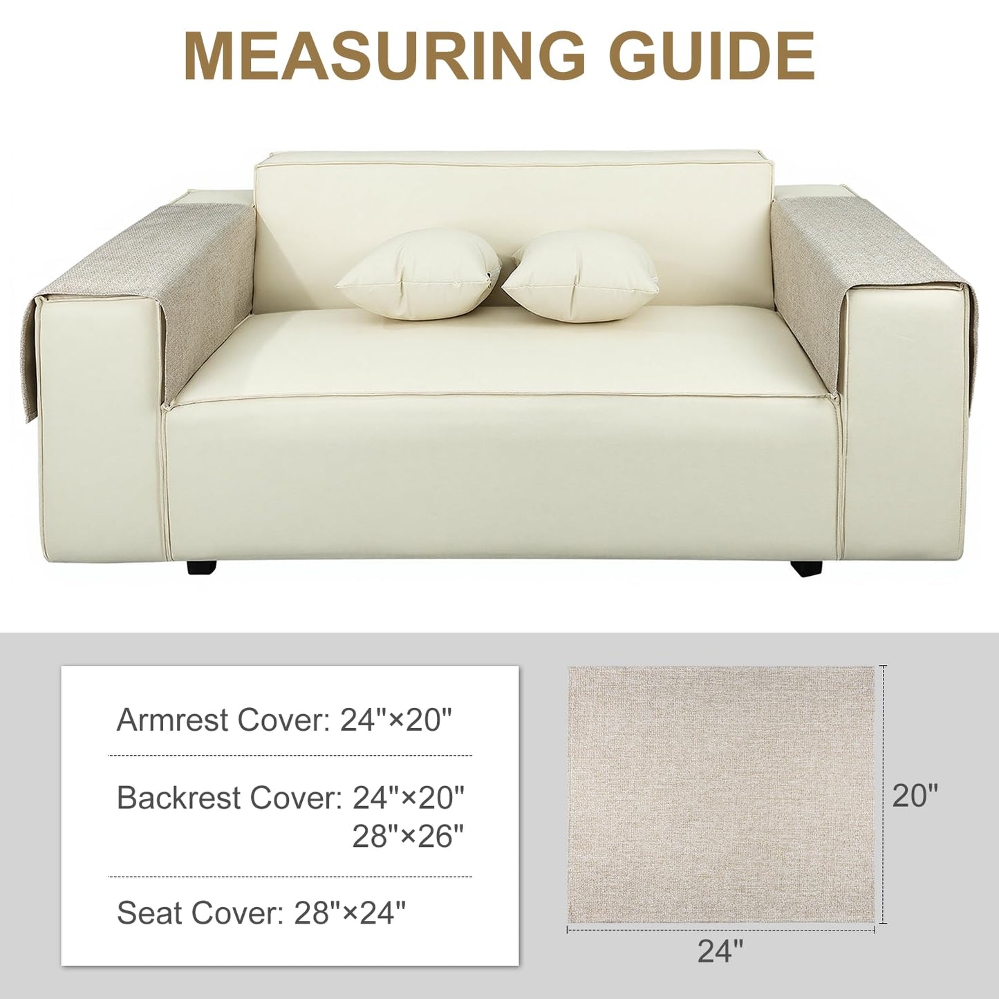 Couch Arm Covers, Arm Chair Covers Set of 2, Non-Slip Sofa Arm Covers, Washable Armrest Cover, Recliner Arm Cover, Sofas Headrest Cover for Sofa/Armchair/Loveseat/Sectional (Beige, 24" x 20" -2pcs)