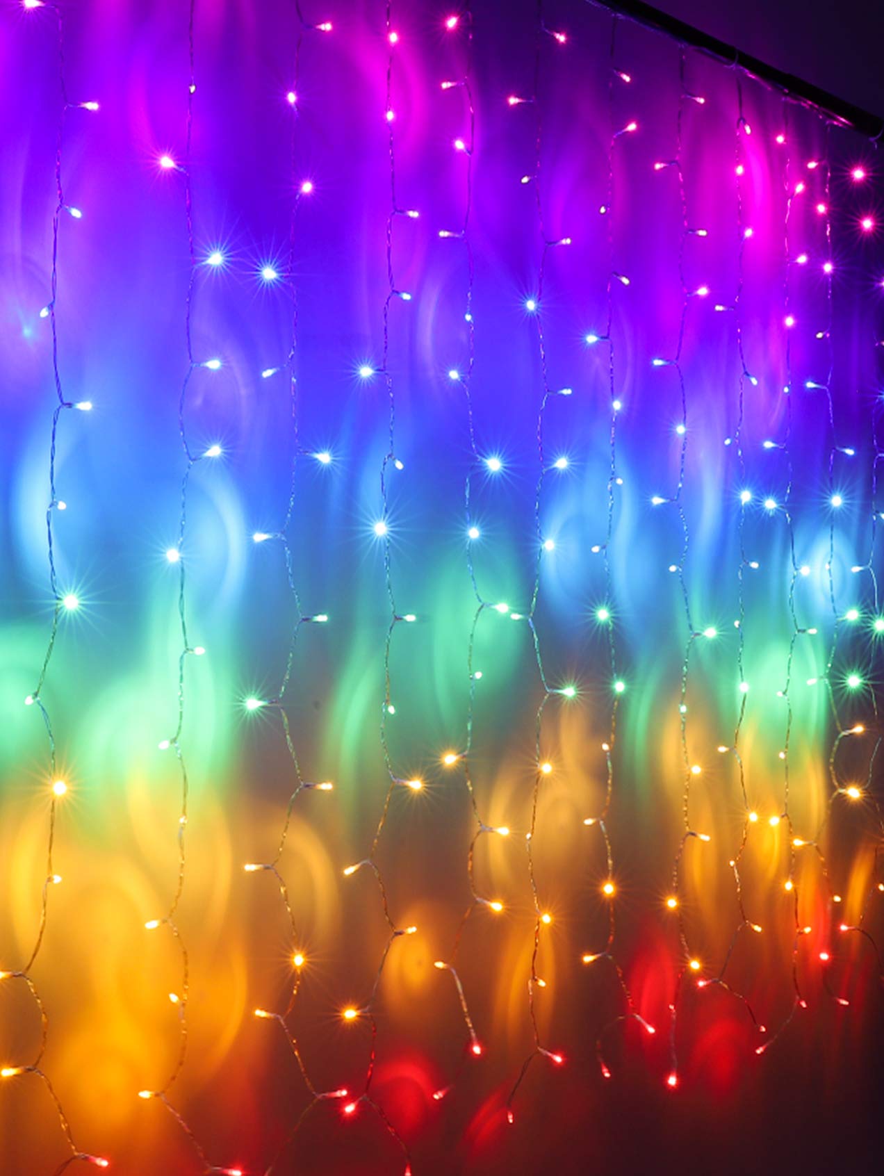 CoziTech Rainbow Fairy String Curtain Lights with Touch Dimmer Switch, Hanging LED Icicle Rainbow Lights Curtain for Girls Bedroom, Kids Room, Unicorn Room, Birthday, Holiday Décor Christmas Gift