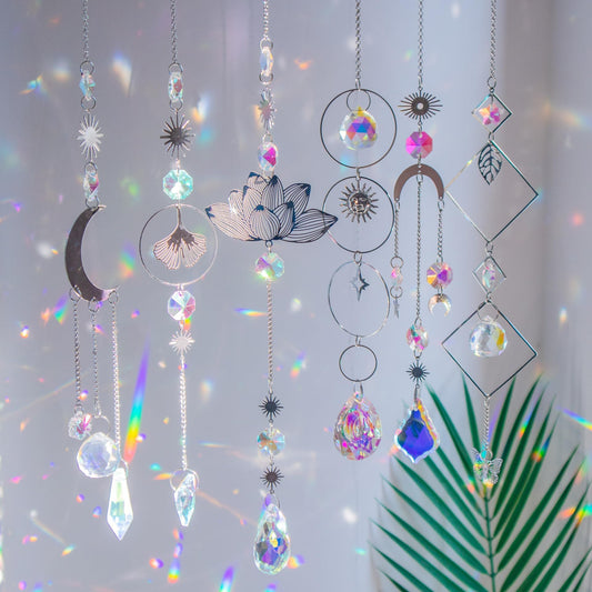 Sun Catchers Colorful Crystals Suncatcher with Chain Pendant Ornaments Hanging Crystals Prism Rainbow for Window Home Indoor Outdoor-Silver