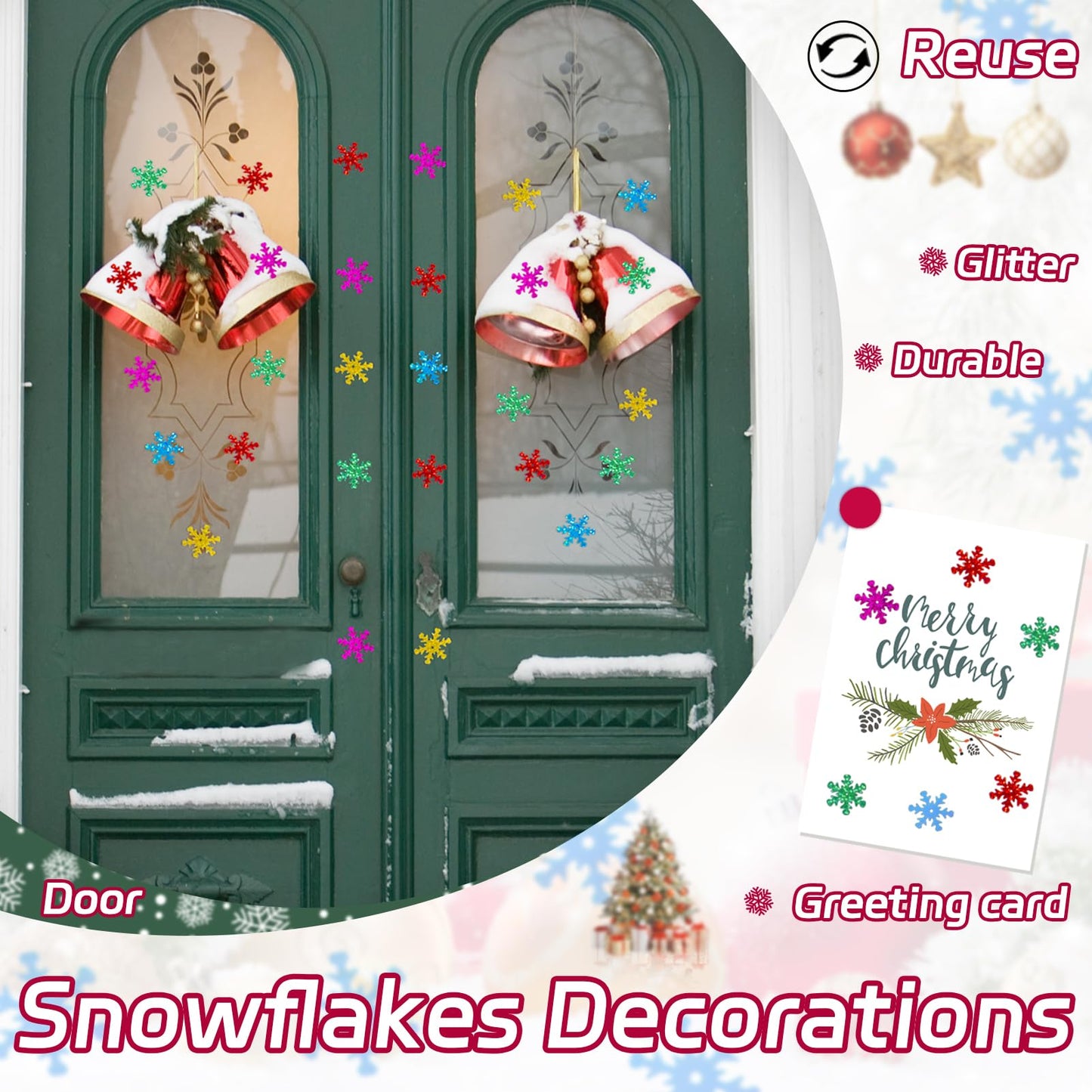 Giftmeet Silver Snowflake Decorations, 2080 Pcs, 0.9 Inch Plastic Shinny Glitter Christmas Snowflake Ornaments for Multiple Occasions