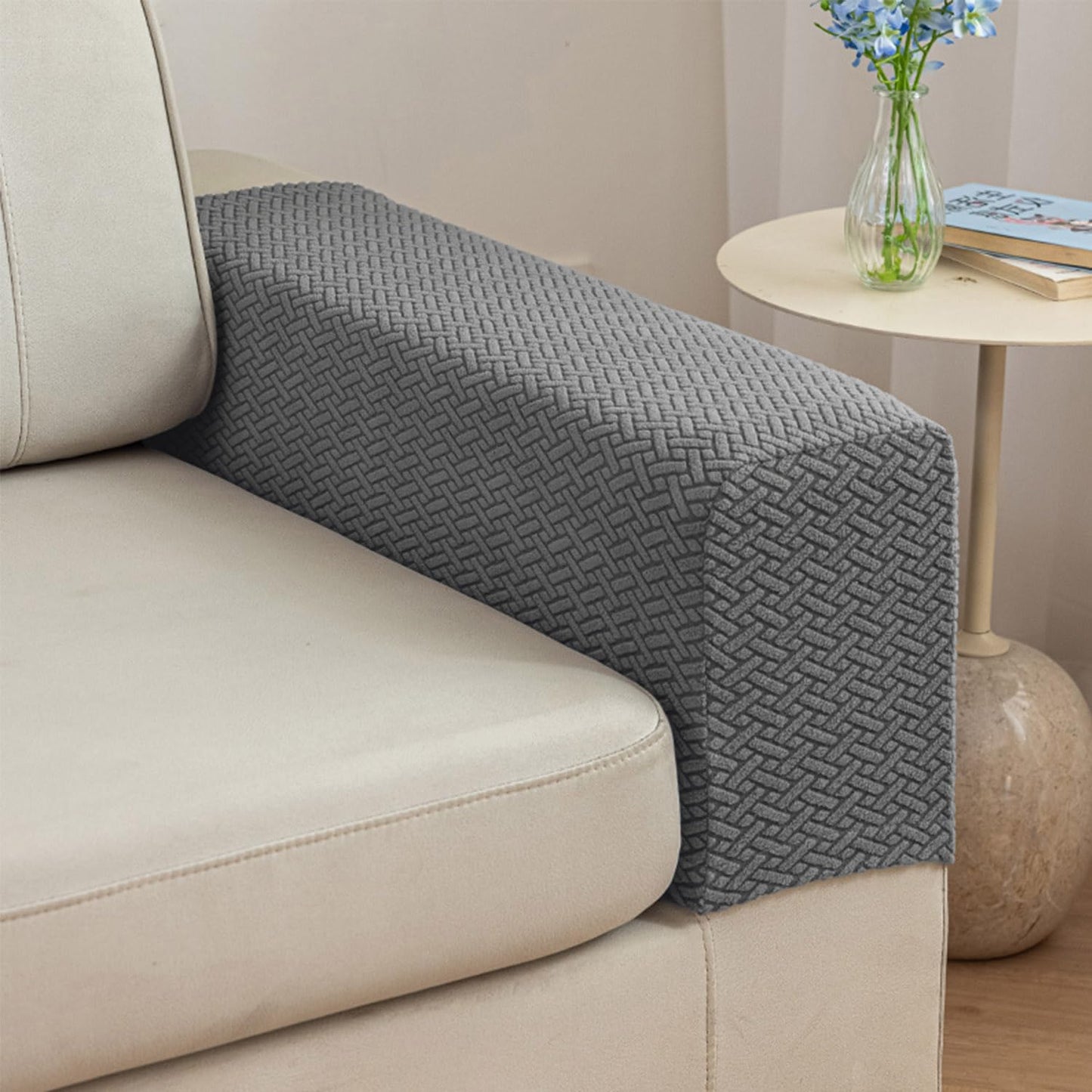 Disayu 2Pcs Couch Arm Covers, Armrest Cover for Sofa, Sofa Arms Covers Washable Arms with Twist Pins Soft,Skin-Friendly for Pets (Texture Gray, Armrest Cover)