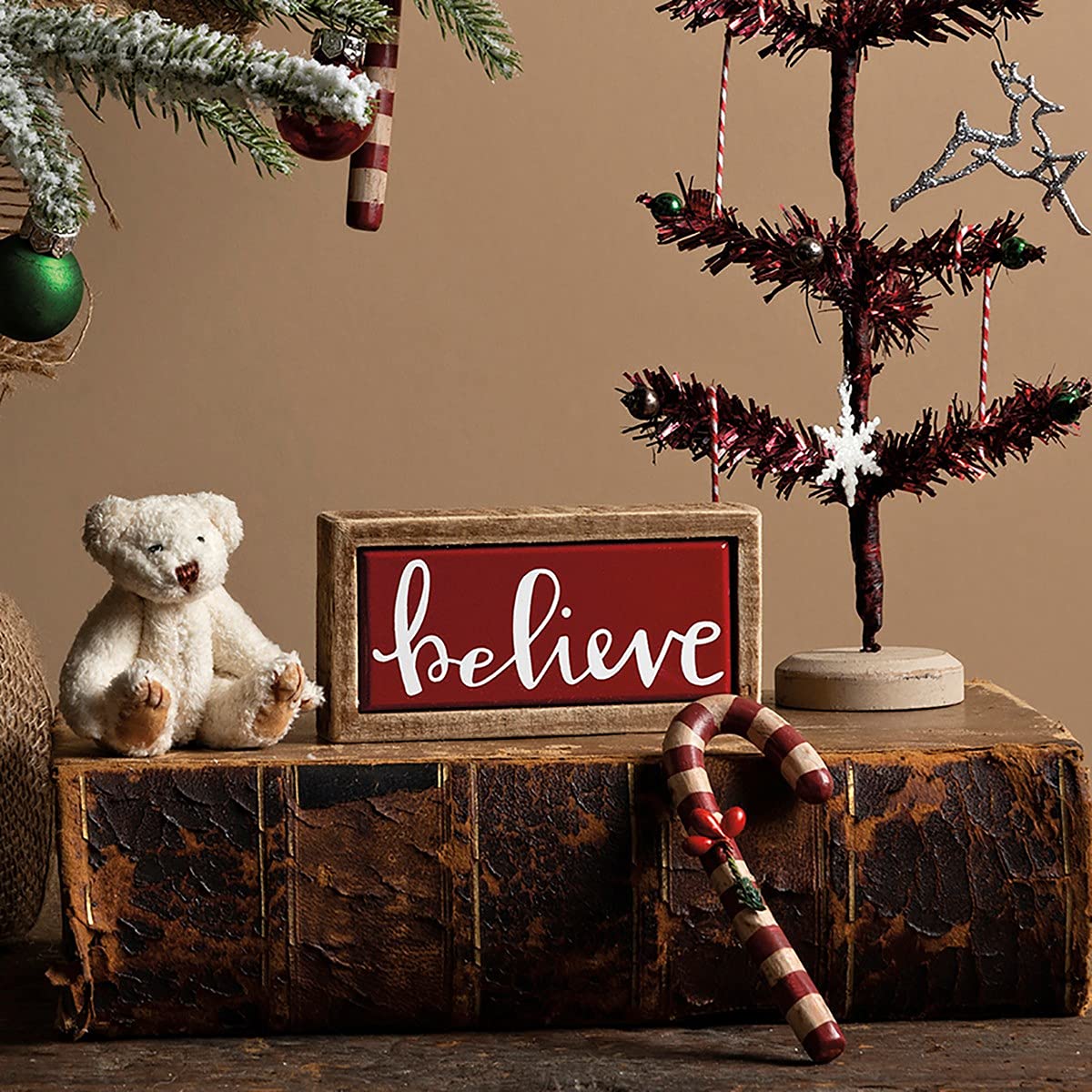 Primitives by Kathy "Believe" Christmas Mini Holiday Home Décor Sign, pair with other signs from our Christmas Mini Sign Collection