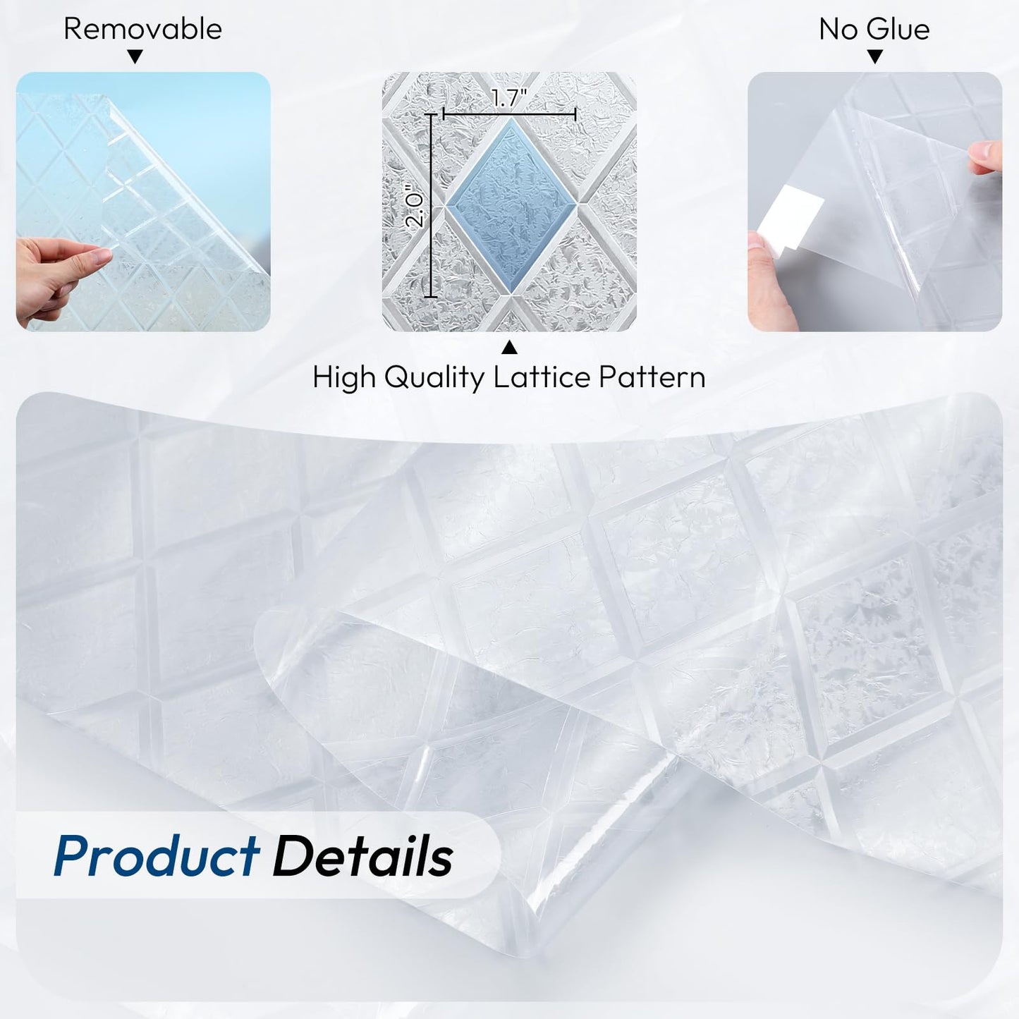 rabbitgoo Window Privacy Film, Decorative Privacy Window Film Sun Blocking, Frosted Glass Cling for Home Door, Non-Adhesive Static Cling Sticker Covering Heat Blocker, Clear, 17.5" x 78.7"