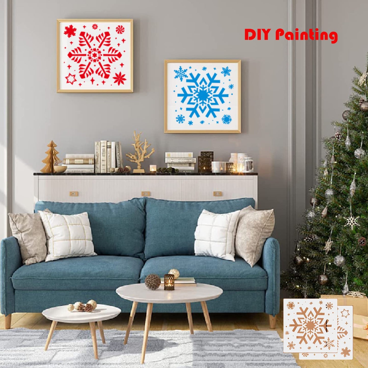 Christmas Snowflake Stencils for Painting on Wood-6 Pack Large Reusable Christmas Stencil Winter Ornament Farmhouse Christmas DIY Craft Supplies Decor 8 Inch