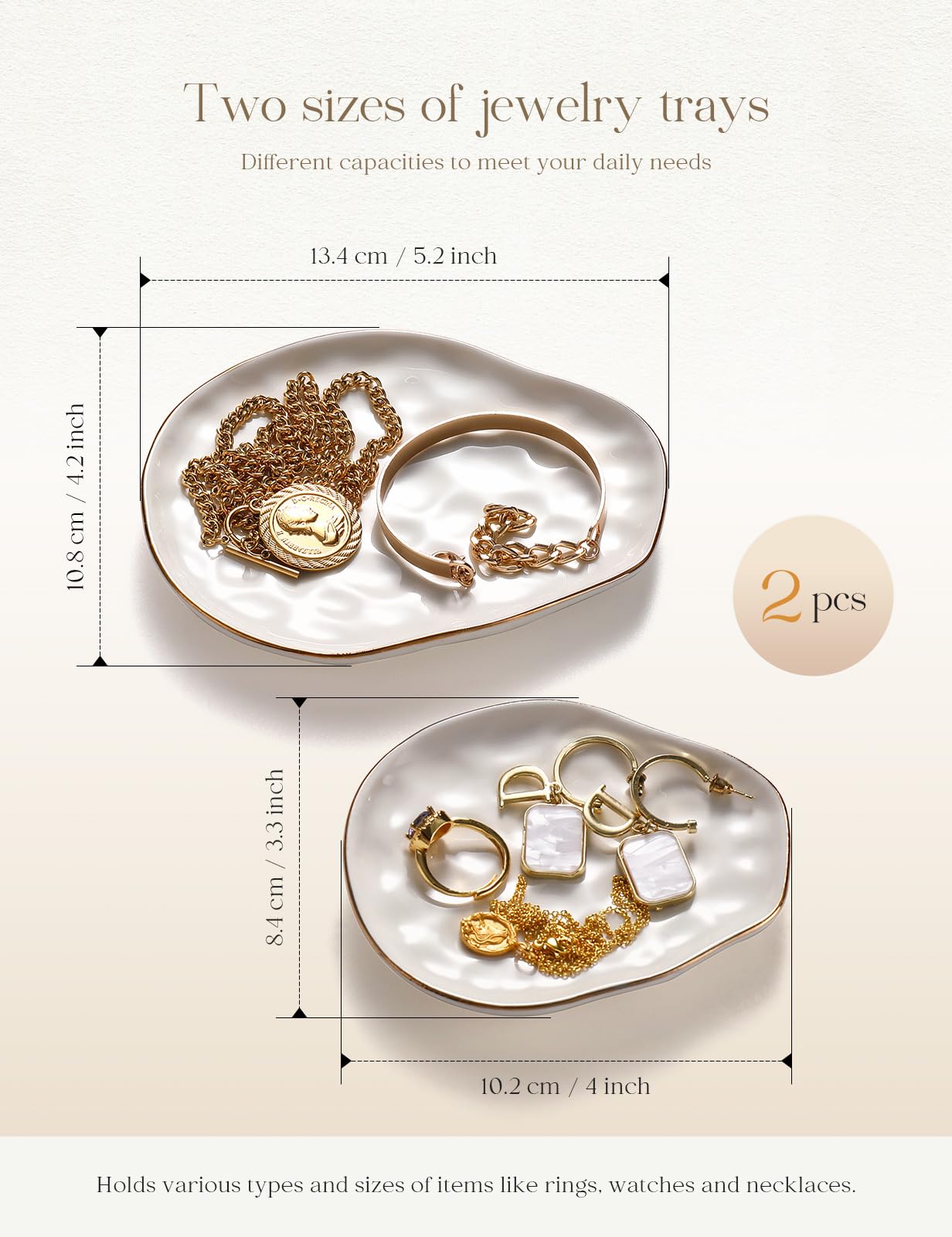 AISBUGUR Jewelry Dish Set of 2, Large Jewelry Tray for More Jewelry Ring Dish Jewelry Bowl with Beautiful Package and Greeting Card Perfect for Birthday Gifts for Women
