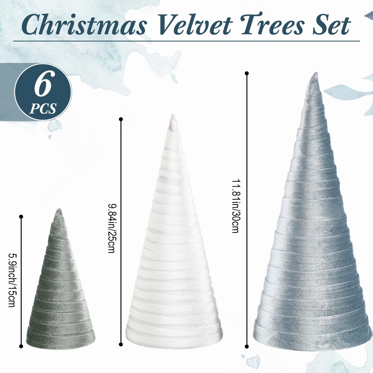 Hoolerry 6 Pcs Christmas Velvet Trees with Gold Pedestal Christmas Velvet Cones Tree Mantel Decor Modern Rustic Winter Home Minimalist for Holiday Entryway Table Wedding Centerpiece(Morandi)