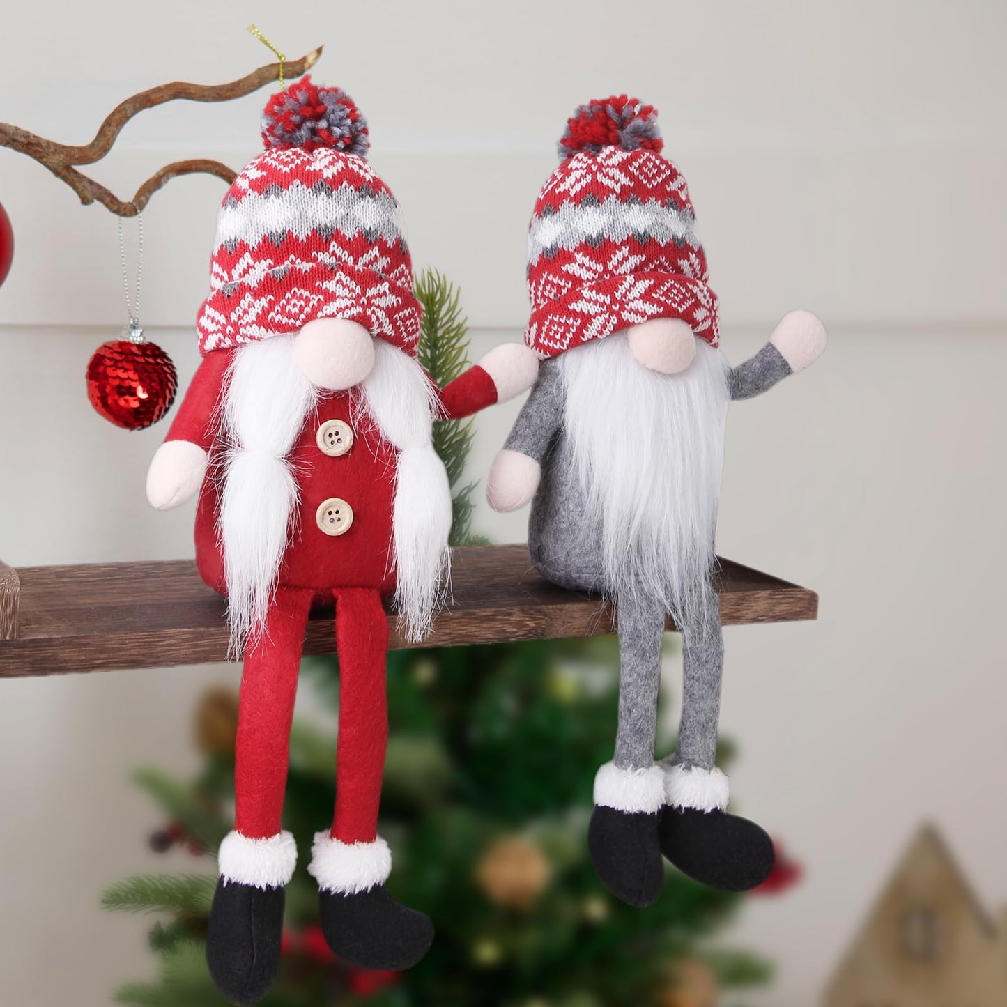 BWFY Christmas Gnomes Decorations 2 Pack Handmade Elf Santa Tomte Swedish Gnome Scandinavian Figurine Nordic Gnome Christmas Table Home Ornaments for Holiday Party Gifts