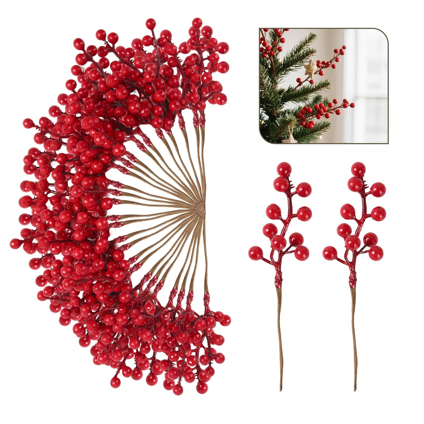 NBGV 50pack Christmas Tree Decorations Artificial Berry Stems Red Berry Picks for Xmas Winter Party Holiday Flower Arrangements Home Centerpieces and DIY Ornaments