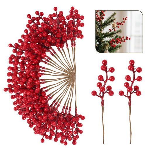NBGV 50pack Christmas Tree Decorations Artificial Berry Stems Red Berry Picks for Xmas Winter Party Holiday Flower Arrangements Home Centerpieces and DIY Ornaments