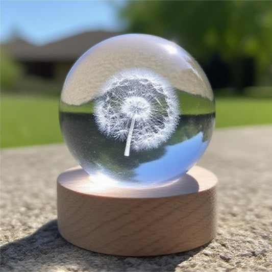 FIEIFI 3D Dandelion Crystal Ball 60mm with Multicolor Lighting Base Decorate for Room, Office, Birthday Gift, Girlfriend, Wife, Mother, Couple, Students, Home Decor Crafts