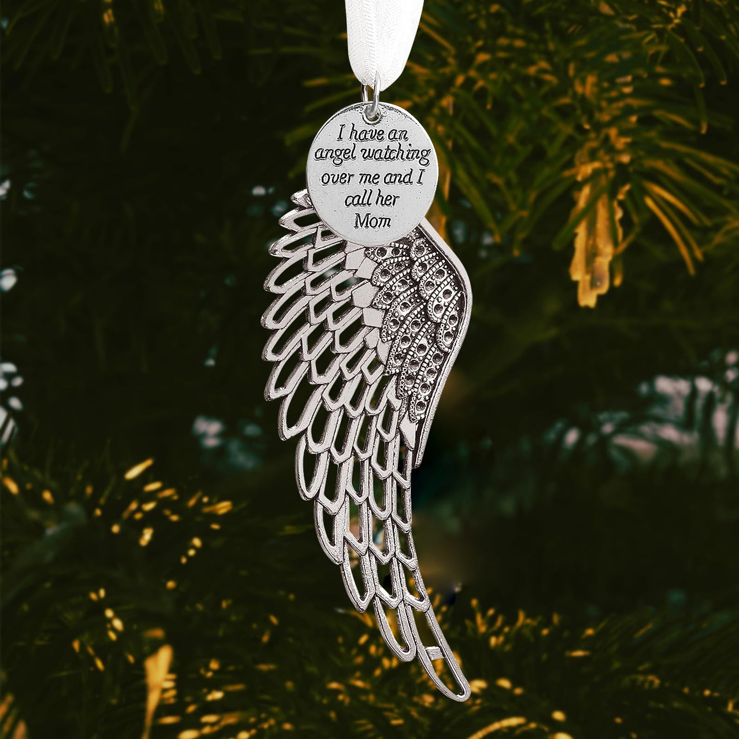 Memorial Christmas Ornament Angel Wings, Sympathy Gifts for Loss of Mom in Memory of Loved One in Heaven Keepsake Remembrance Christmas Tree Decoration