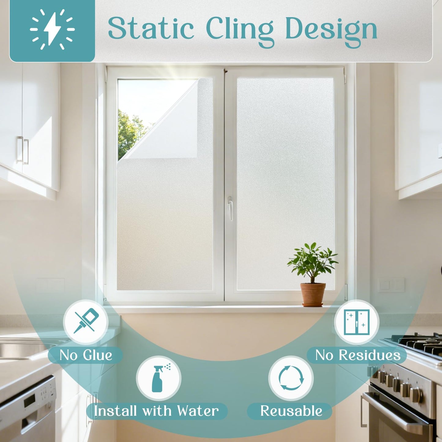 Haton Window Privacy Film Frosted Glass Film for Door Bathroom Shower, Peel & Stick, Day & Night, Papel para Ventanas Privacidad, Covering Sticker Removable Decorative Translucent Pure 17.5" x 78.7"