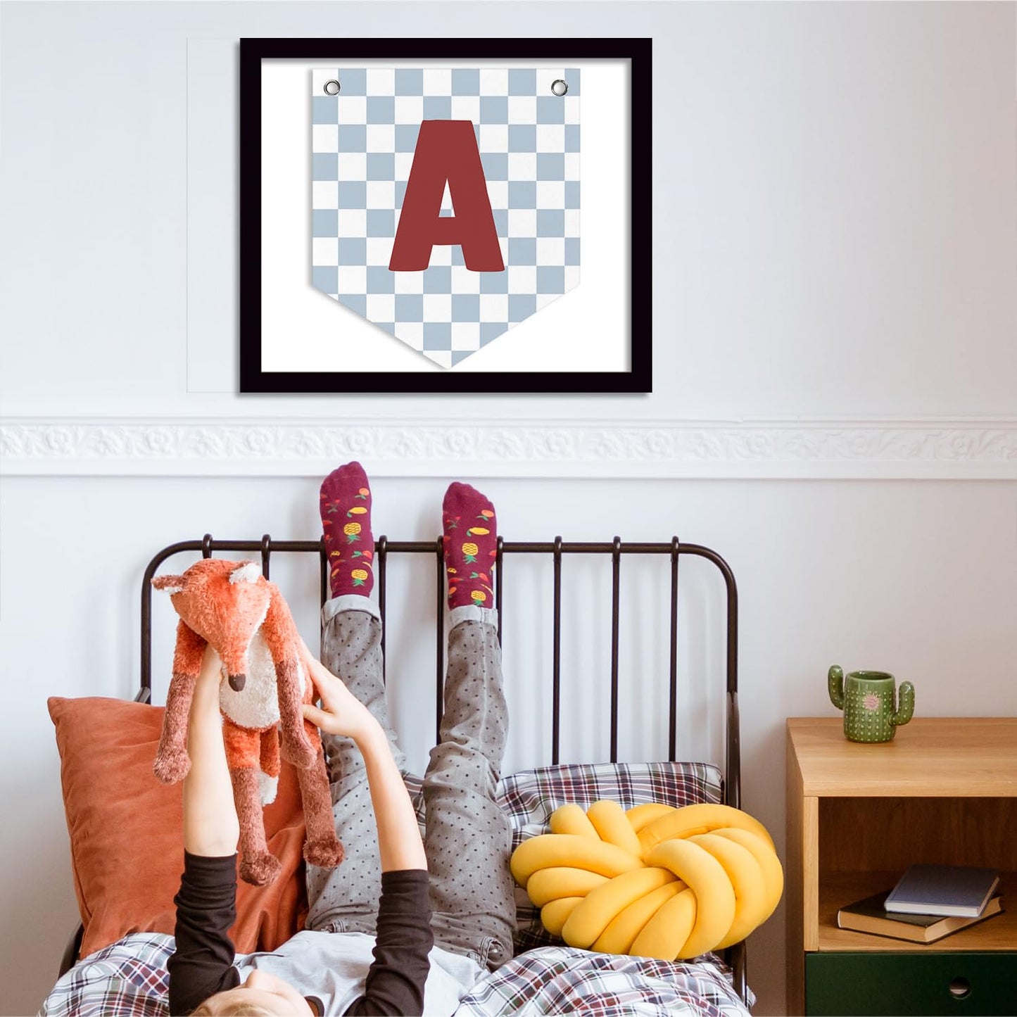 BGFGZPL Kids Playroom Bedroom Wall Decor Name Custom Pennant Flag, Kids Bedroom Nursery Toddler Room Wall Art Decorations, Custom Name Sign for Toddler Bedroom Playroom, Letter A 12x14 Inch