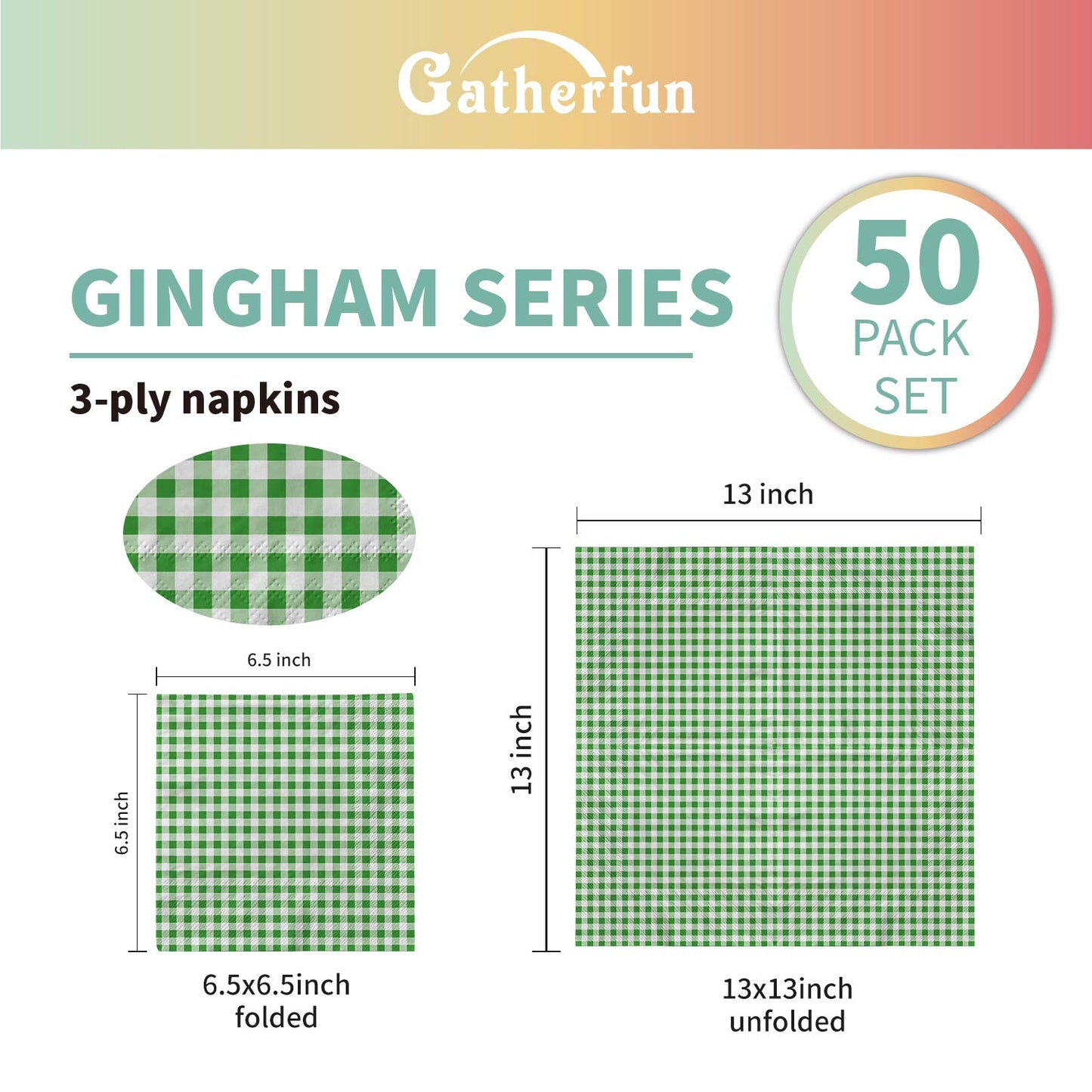 Gatherfun Disposable Napkins Paper, Green Plaid for Saint Patrick's Day Party (3-Ply, pack of 50)