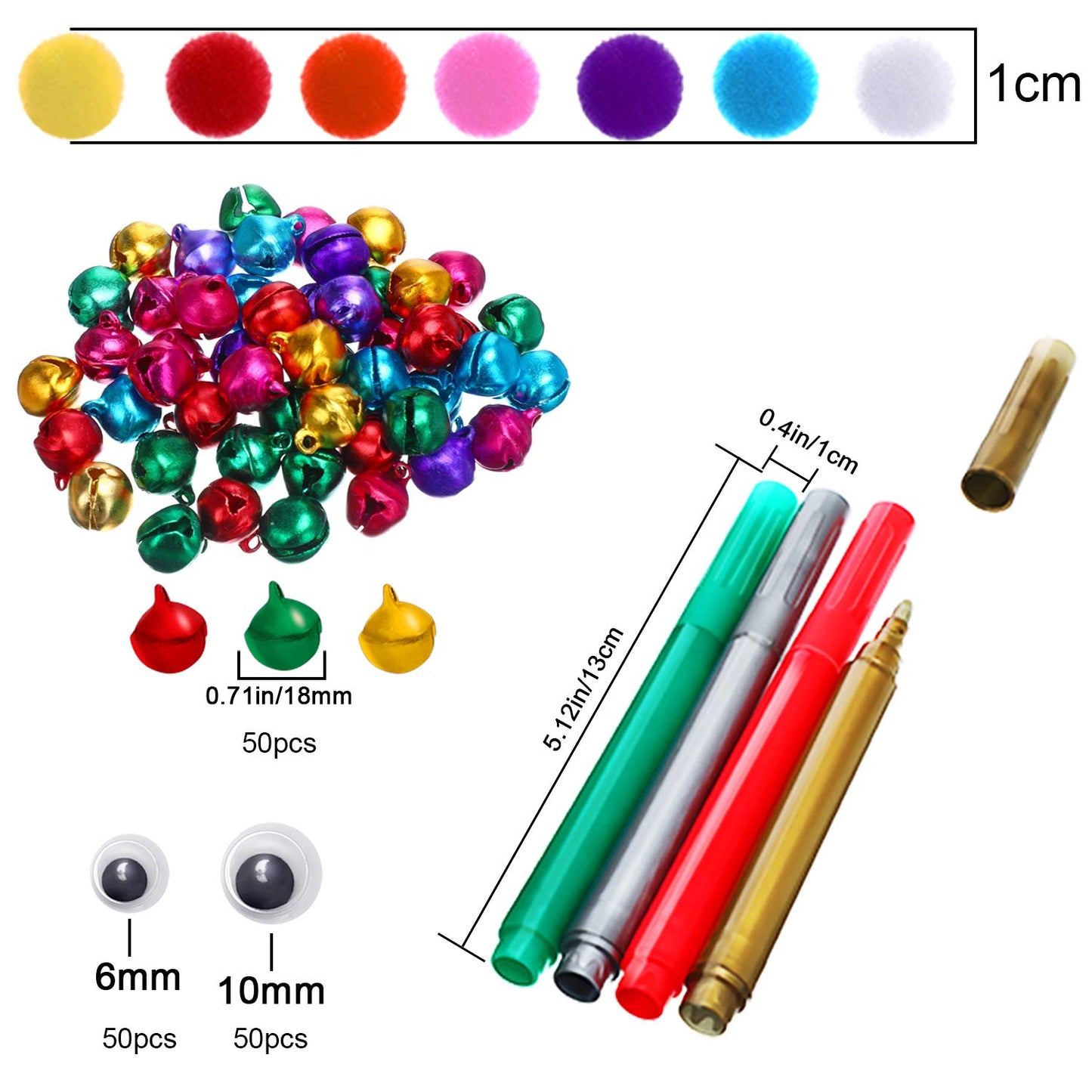 Boao 254 Pcs Christmas Wooden Ornaments 50 Pcs Unfinished DIY Crafts Slices Wood Christmas Tree Hanging Decoration with Bells Pom Poms Wiggle Eyes Marking Pens for DIY Xmas Decor
