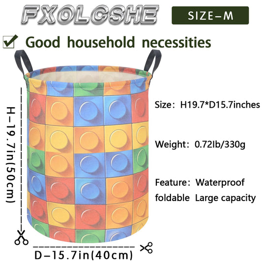 FXOLCSHE Toy storage basket,Building block toy storage basket,Nursery laundry hamper,Waterproof foldable laundry basket for kids,Clothes Organizer Basket,Toys Box,Room Decor(Blocks)