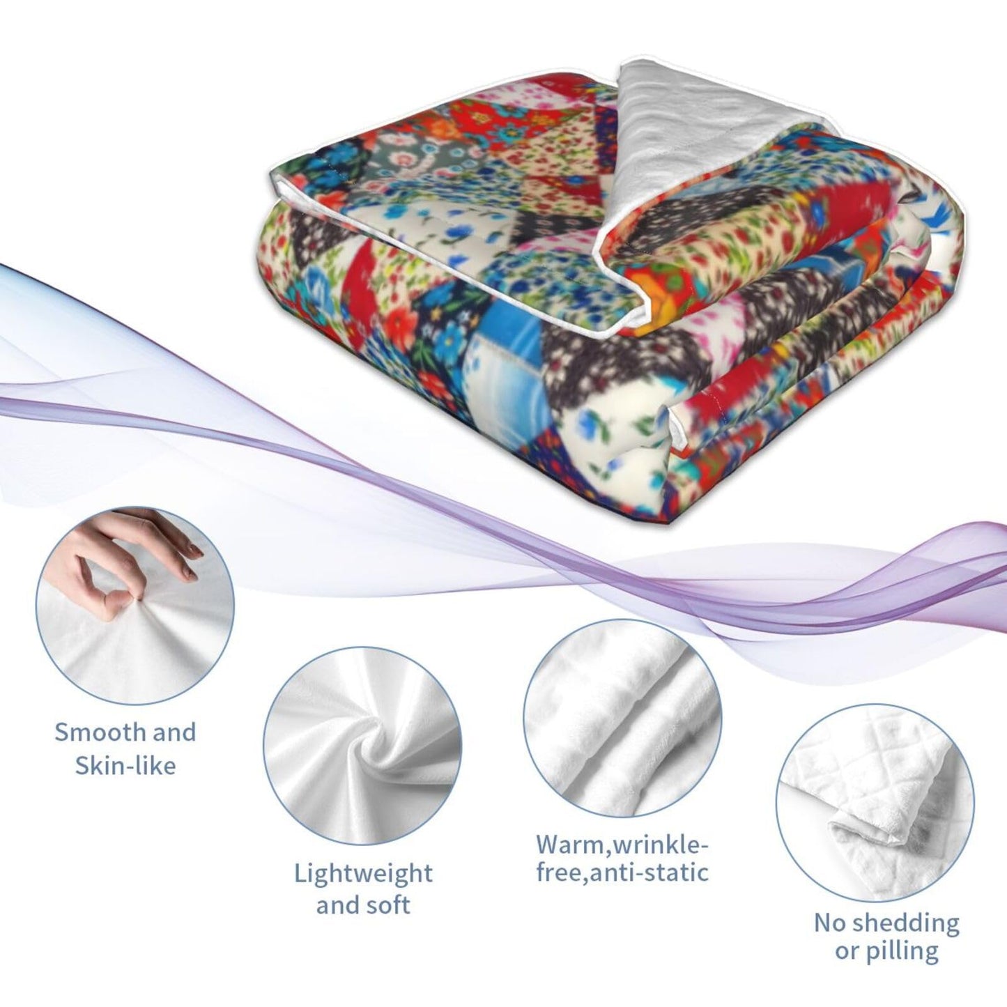 Printed Abstract Floral Boho Patchwork Throw Blanket Ultra Soft Cozy Flannel Fleece Blanket Plush Warm Lightweight Bedding for Couch Sofa Chair Bed Living Room Bedroom Decor,40"X30"