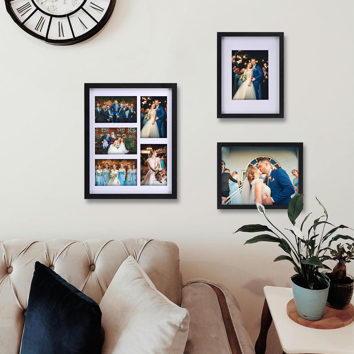 SaZiCat Collage Picture Frame, 5-Opening 4x6 Picture Frame with Mat, Fits 11x14 or Five 4x6 Photos, Tempered Glass, for Tabletop or Wall Mount-Rustic Black