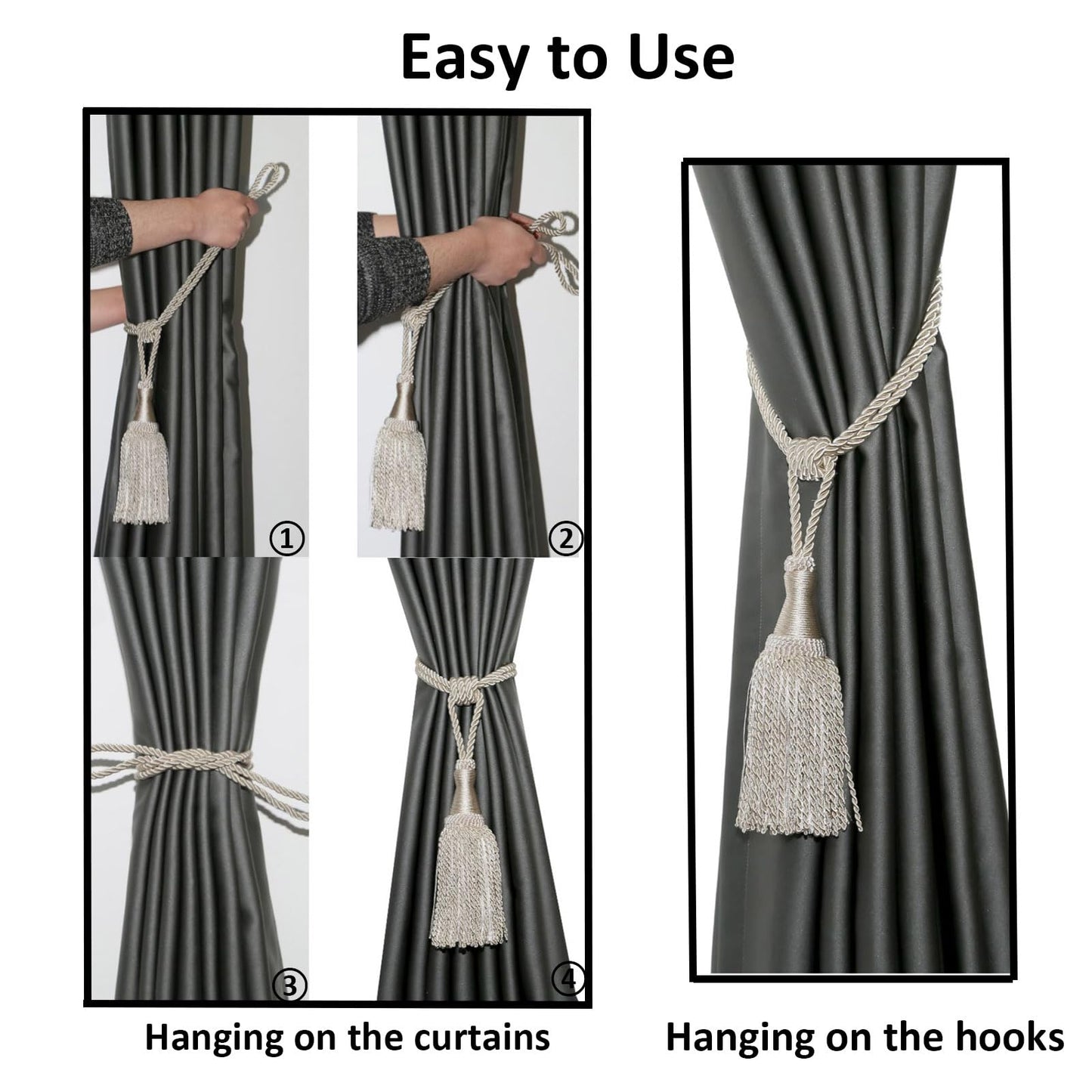 HedongHexi 2 Pack Gold Curtain Tassel Tibacks, Modern Rope Window Curtain Ties Backs for Draperies, Outdoor Elegant Decorative Curtain Holdbacks