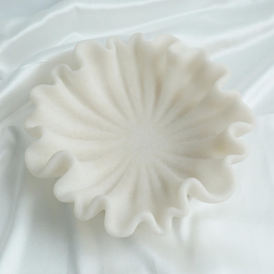 ARTRHYT 12" Large Decorative Bowl decor - milky white Scalloped Decorative Bowls for Home Decor - Organic Fluted Modern Home Decor,Ruffle Decor key bowl,bowl for keys