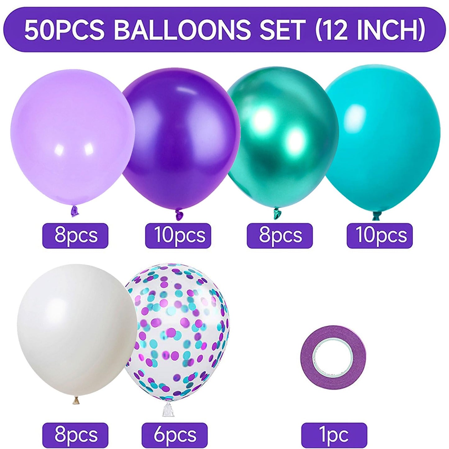 Purple White Green Metallic and Confetti Balloons for Graduation Wedding Birthday Baby Shower Party Decorations