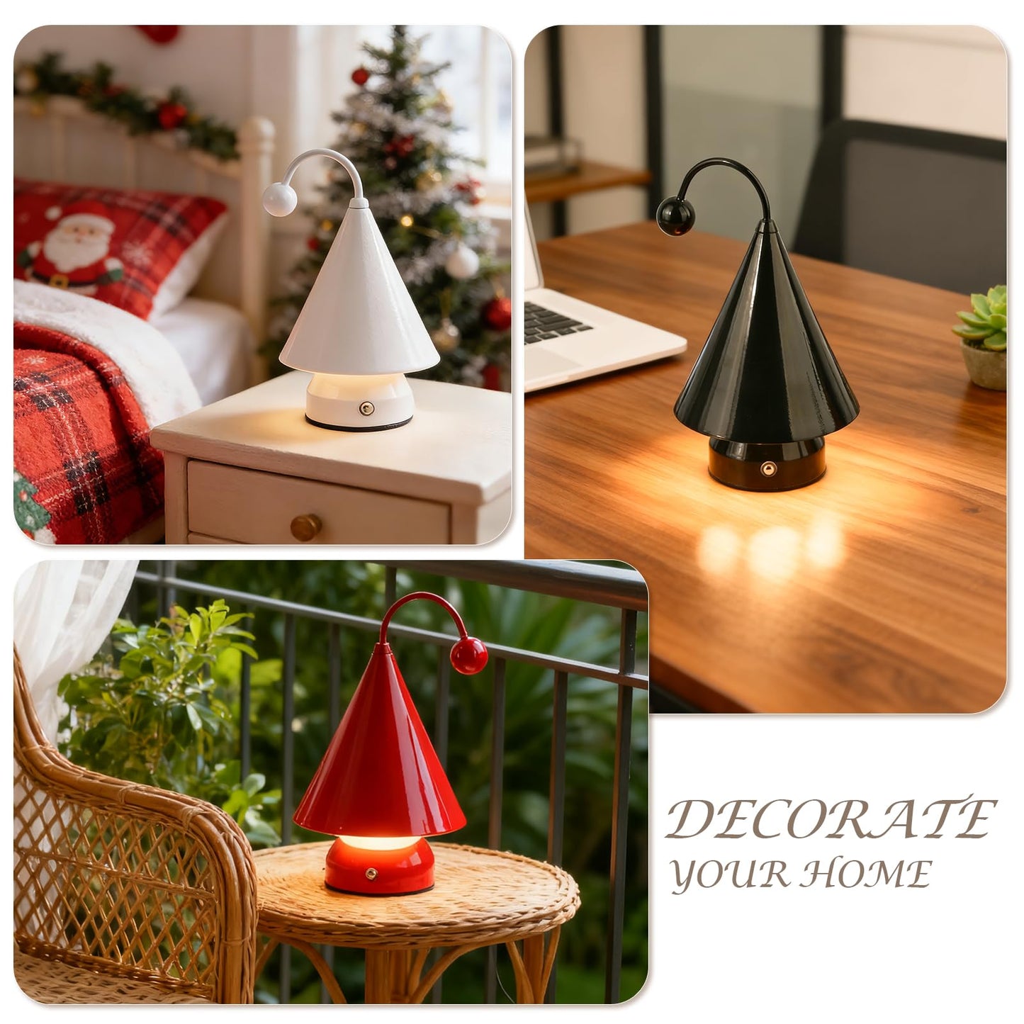Qeipy Led Lights Cozy Home Decor Cute Christmas Tree Desk Lamp Ambient Lighting,Touch Control, Cordless Rechargeable Battery Operated,for Living Room,Bedroom,Nightstand (Red)
