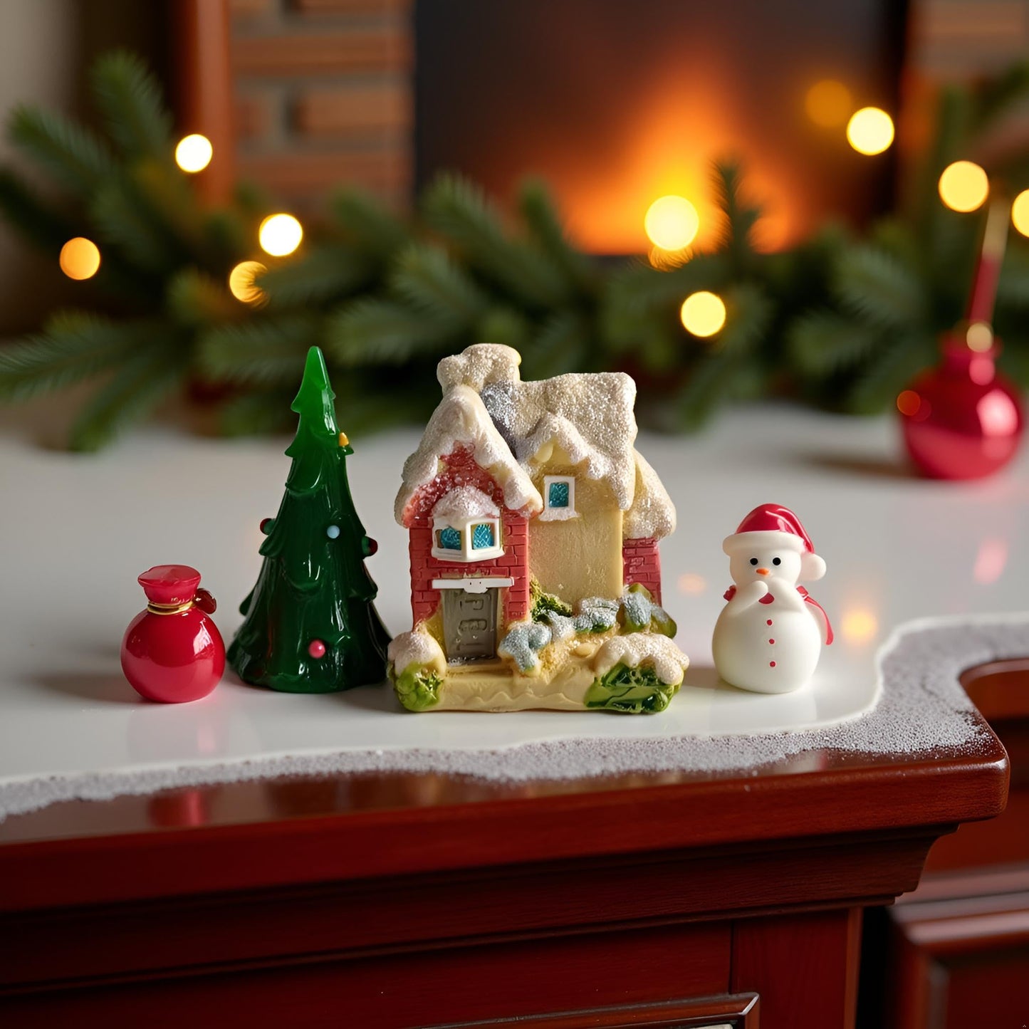Kai Dream Christmas Village Miniature Decorative Set, 26 Pieces Holiday Scene with Snow Houses, Santa, Reindeer, Sleigh, Trees and Figurines, Winter Holiday Collection
