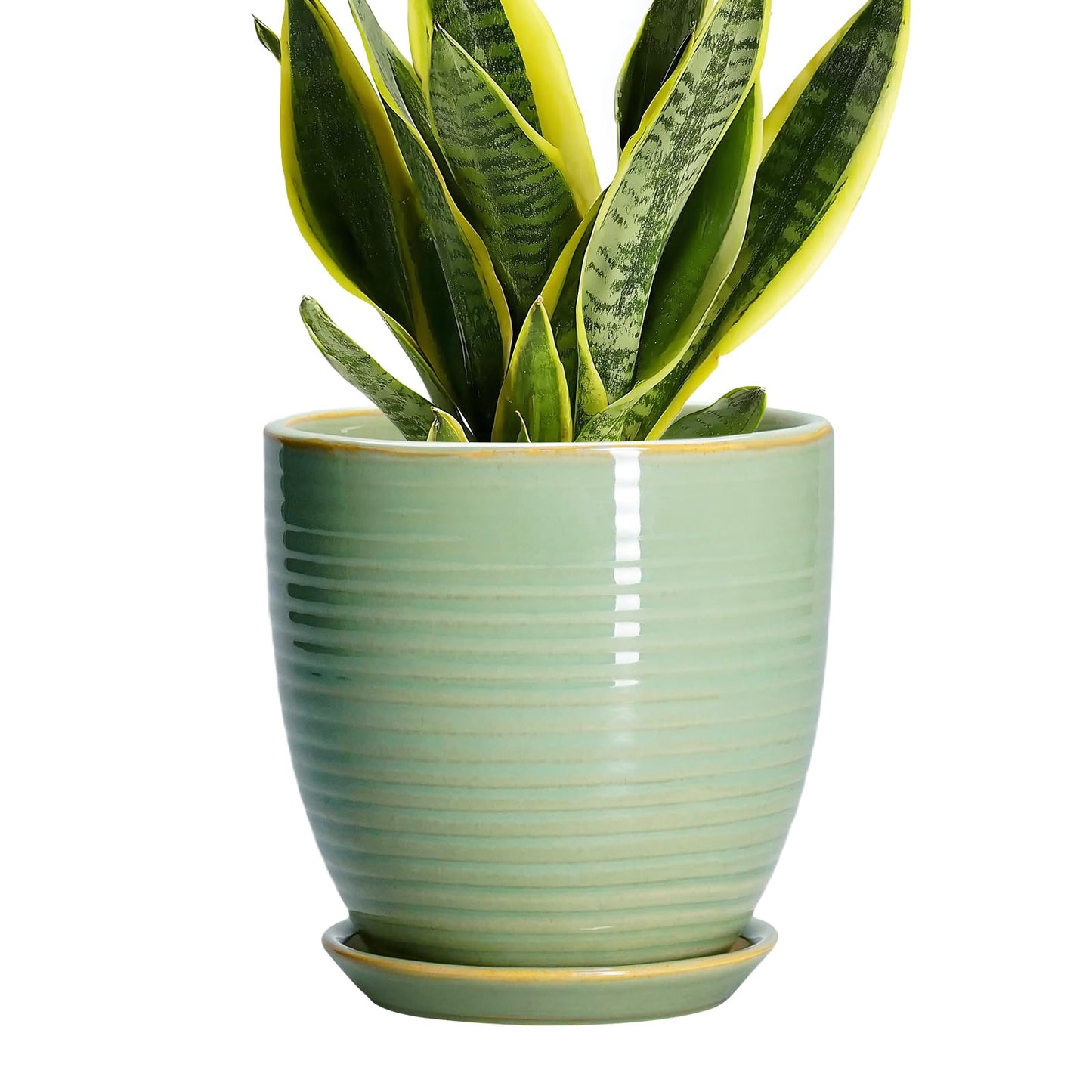 EPFamily Ceramic Plant Pots - 6 Inch Ceramic Planter with Drainage Hole and Saucer, Modern Planters for Indoor Outdoor Plants, Round Flower Pots, Office House Decor, Gifts for Women Men, Bright Green