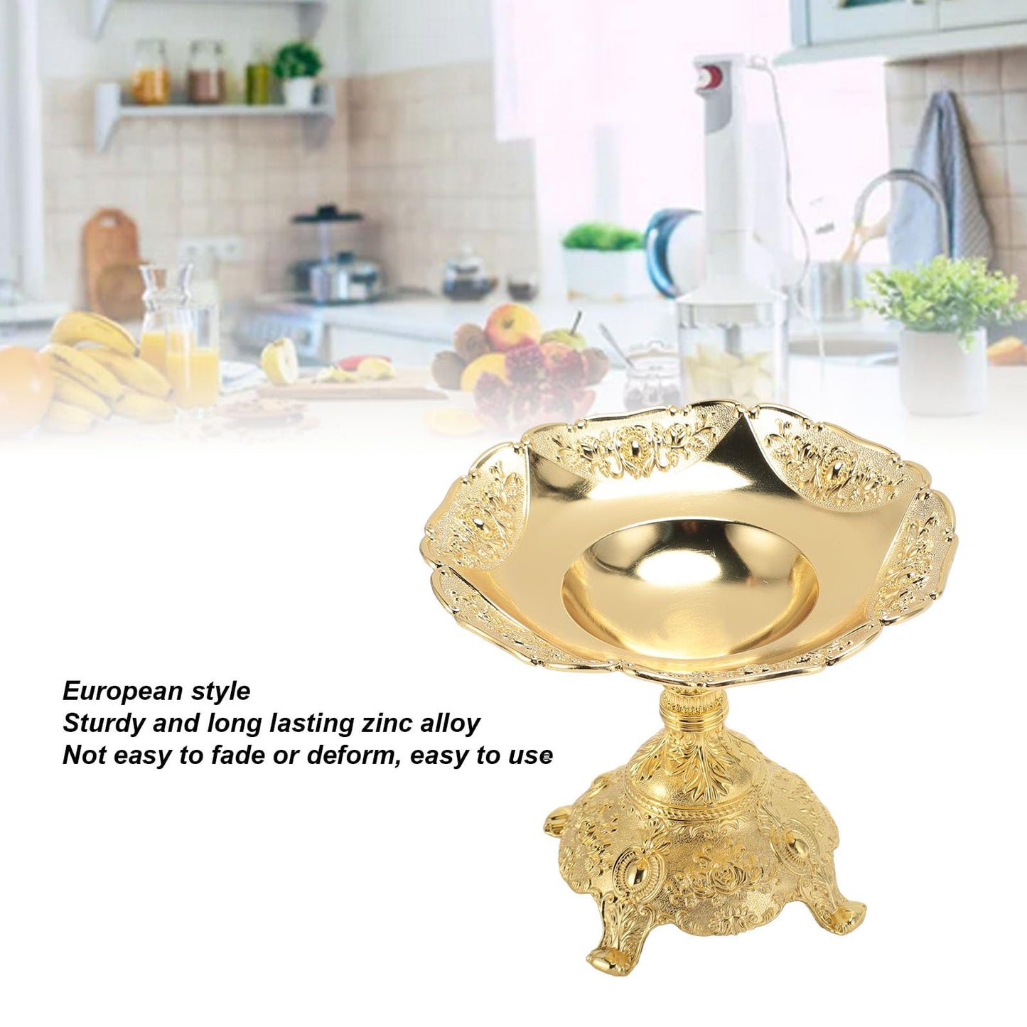 Fruit Plate European Style Fruit Tray Snack Tray,Fruits Basket Ornaments Food Serving Tray, Metal Zinc Alloy Snack Nut Food Serving Storage Rack Dining Table Decor for Desktop Decoration(Gold)
