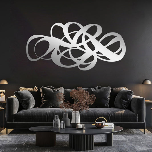 EUSTUGO Abstract Geometric Metal Wall Art, Geometrical Metal Wall Decor, Abstract Line Art, Minimalist Modern Luxury Wall Decor for Living Room, Bedroom, Bathroom (Silver, 35"x17"/90x44cm)