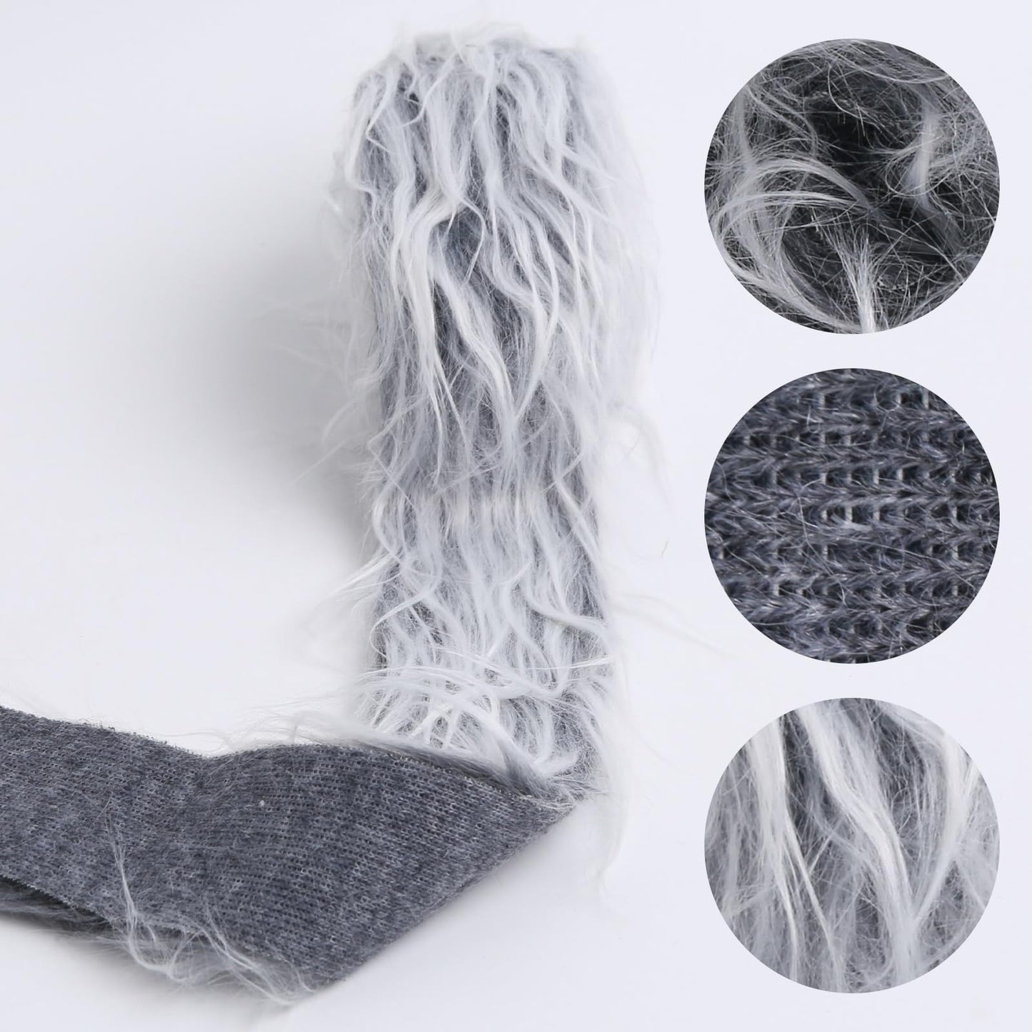 Shaggy Plush Faux Fur Fabric Precut Strips Frost Gray Fur Fluffy Fuzzy Craft Fur for Christmas Decoration DIY Craft Gnomes Beard Hair Dwarf Cosplay Costume (Frost Gray, 4x60 inch)