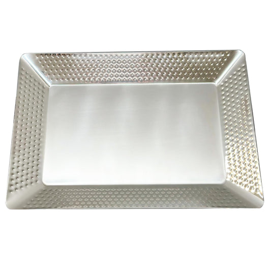 Olmaanseta Stainless Steel Rectangular Serving Tray,Multipurpose Hammered Silver Large Decorative Platters,Organizer Tray for Kitchen Or Bathroom